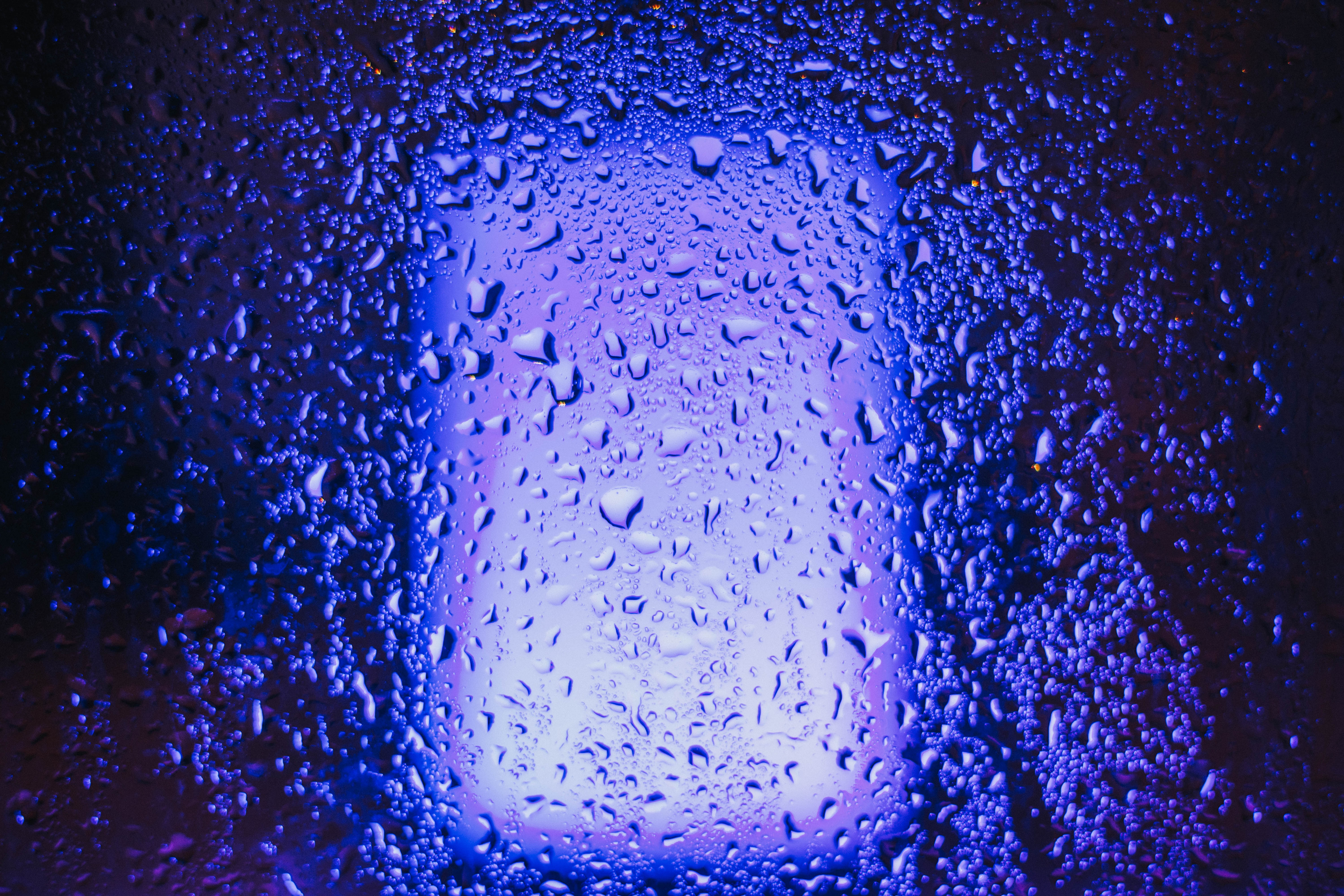 glass, neon, rain, drops, macro, wet mobile wallpaper