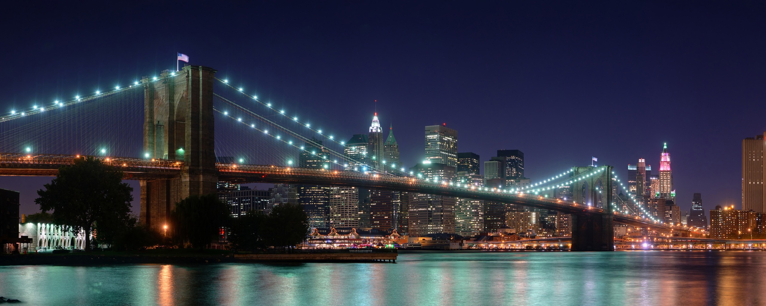 new york, bridges, man made, brooklyn bridge Ultrawide Wallpapers