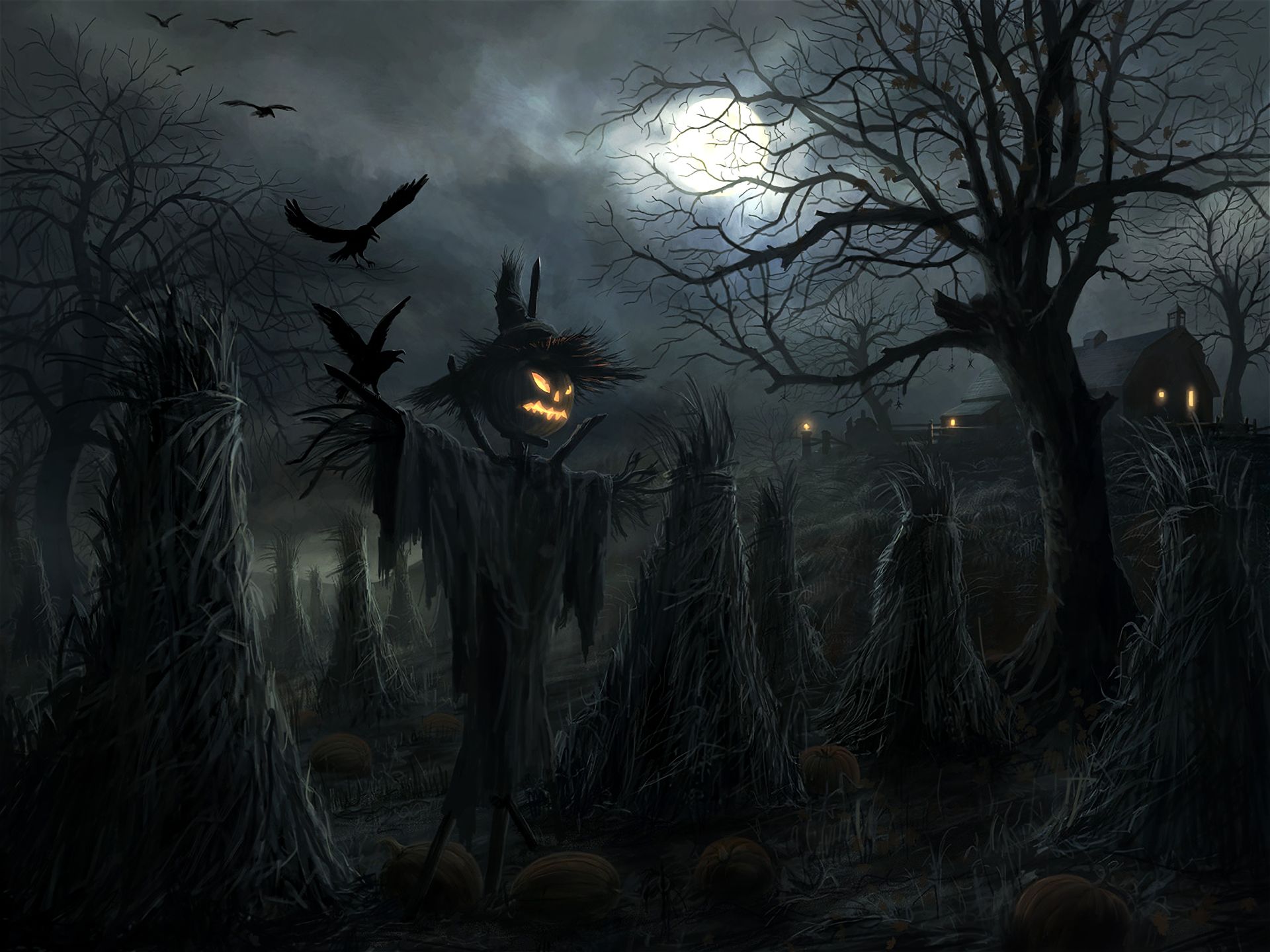 tree, jack o' lantern, halloween, holiday 3d Wallpaper
