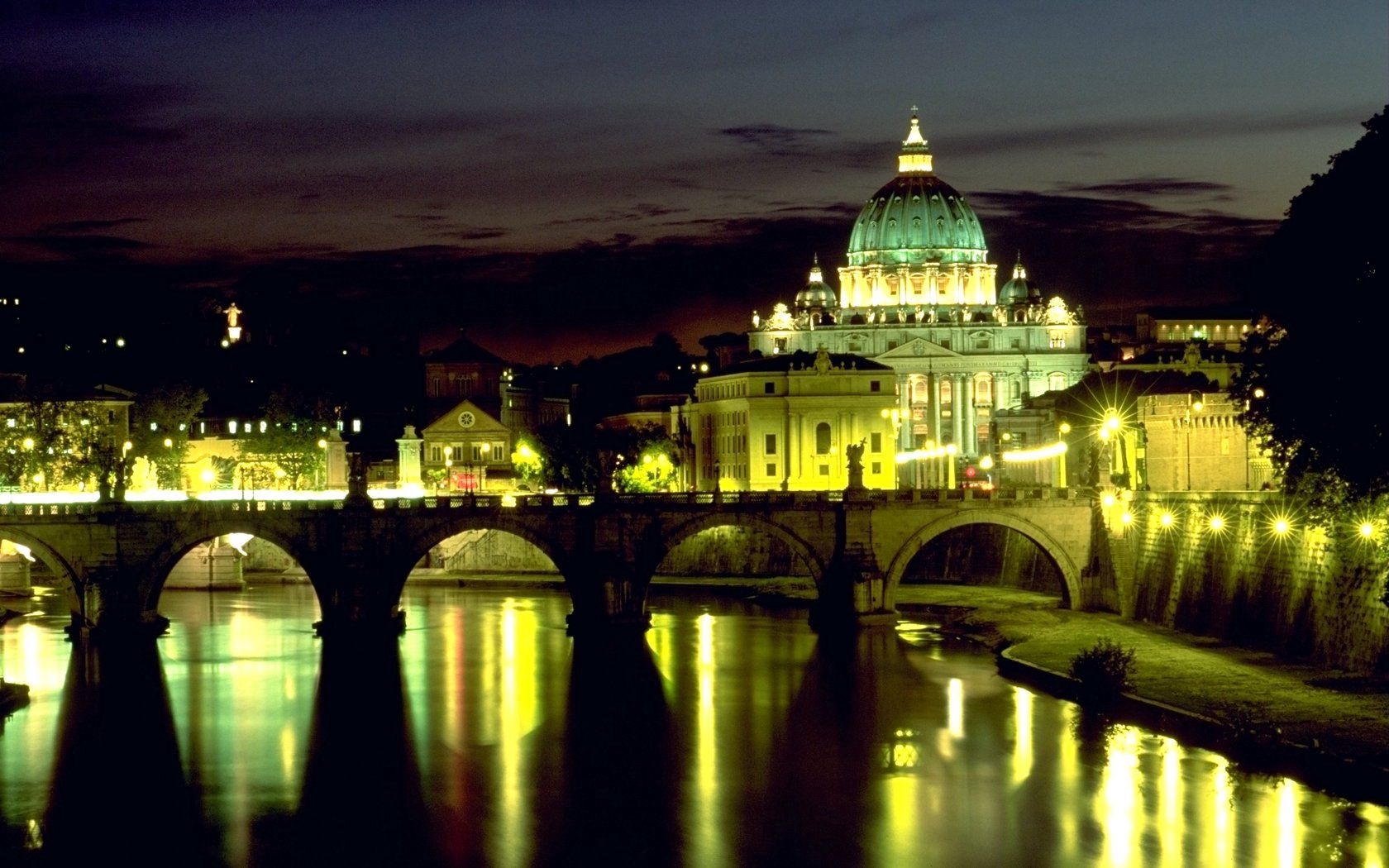 Mobile Wallpaper Italy basilica, bridge of the angel, vatican, lights