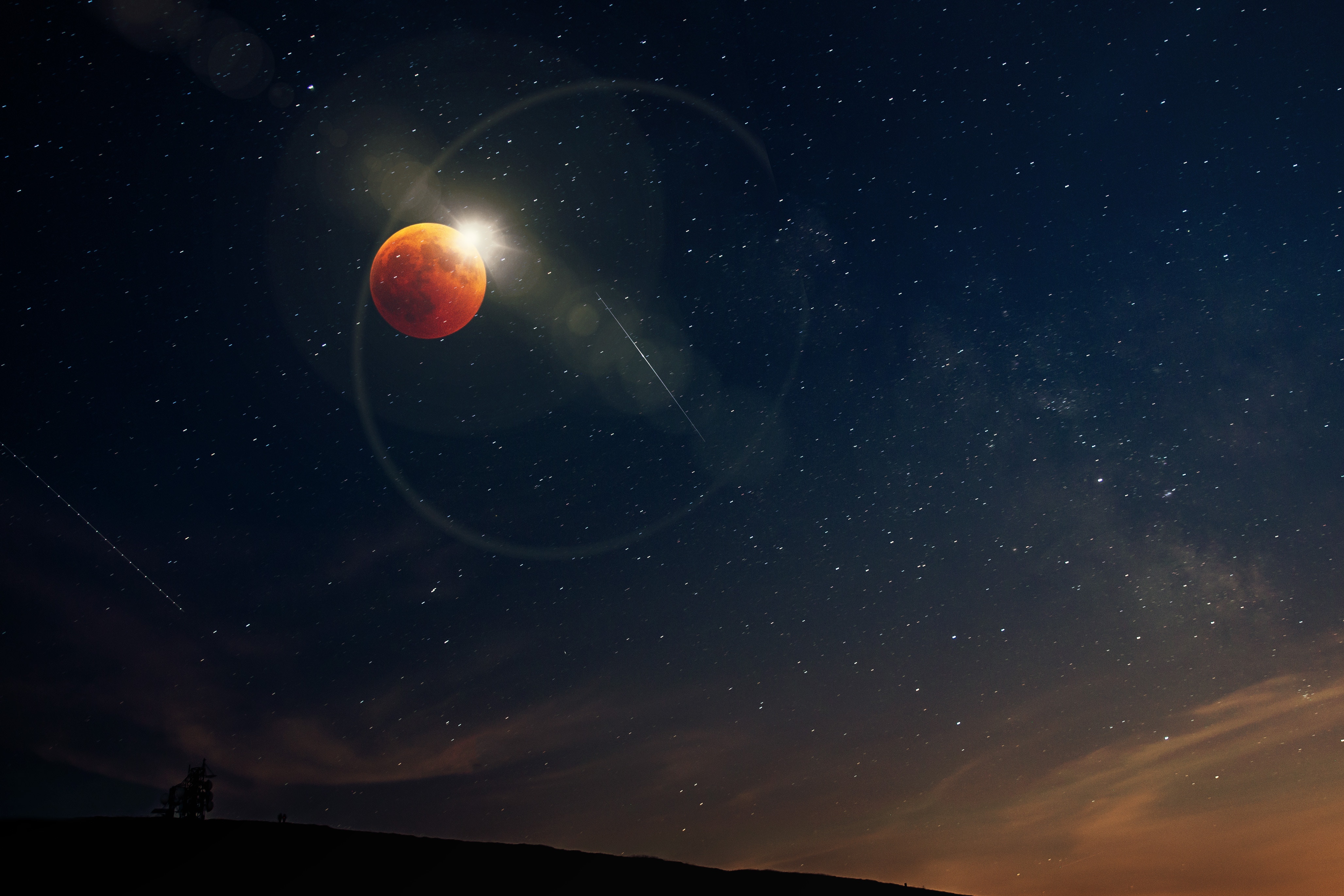 Widescreen image eclipse, universe, starry sky, moon