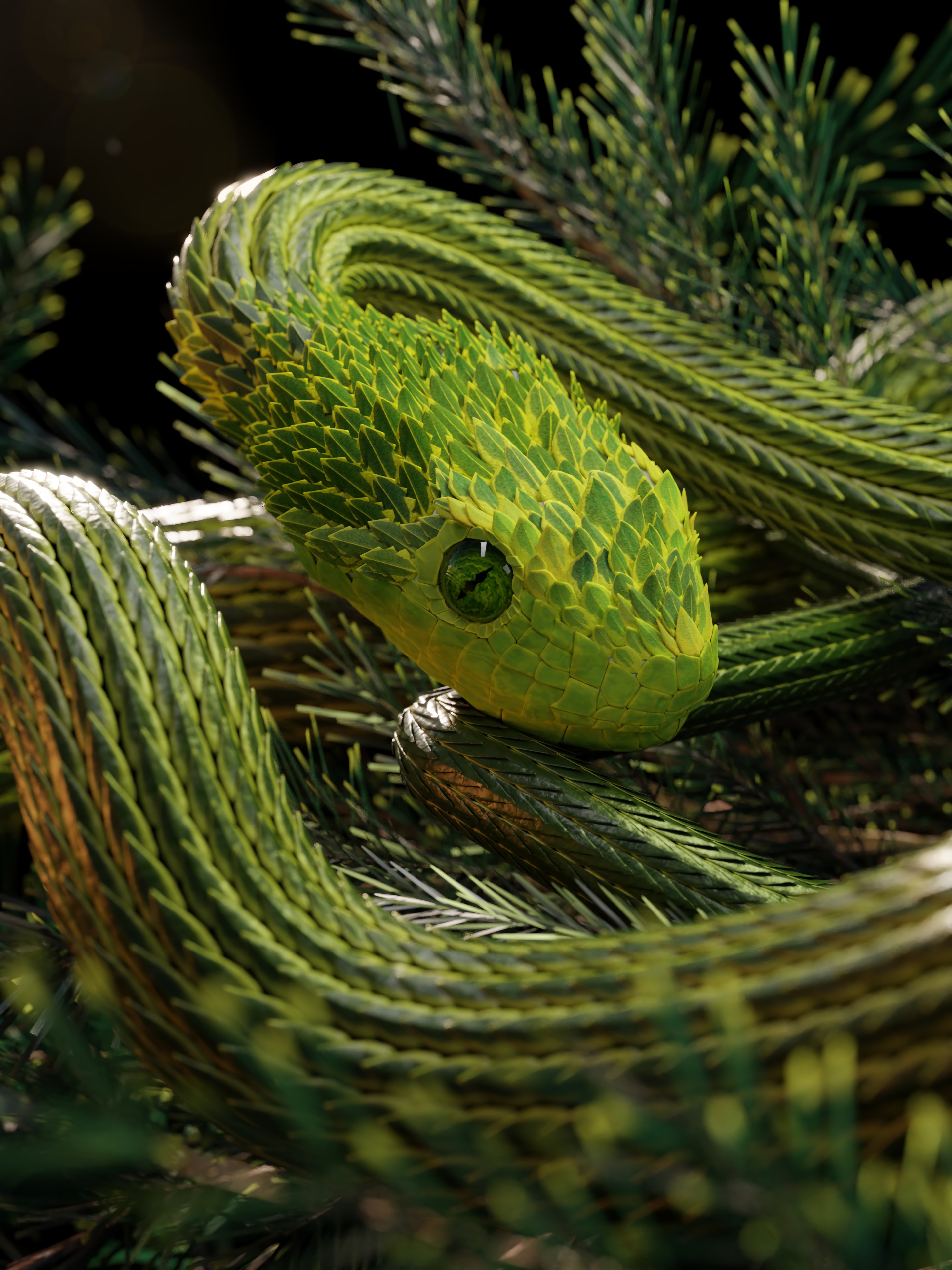 HD wallpaper 3d, snake, green, reptile, scales, scale