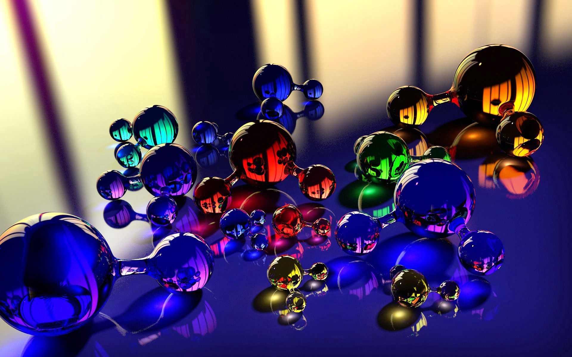 69014 download wallpaper 3d, glass, balls, reflection, molecule, color, massager screensavers and pictures for free