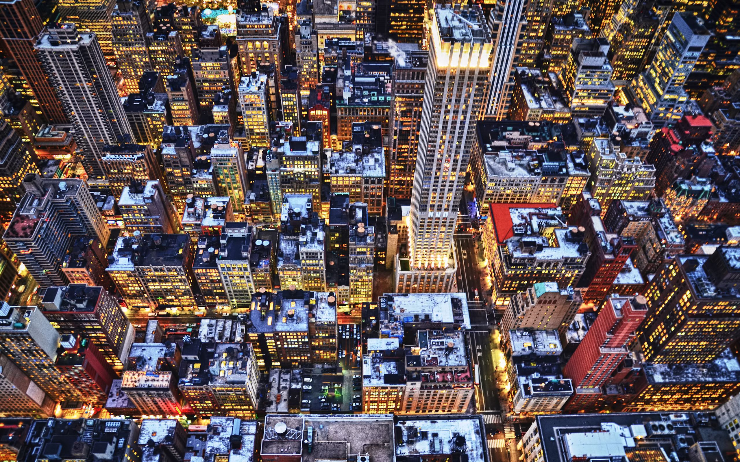 building, cities, winter, lights, skyscrapers, evening, roof, new york, roofs wallpaper for mobile