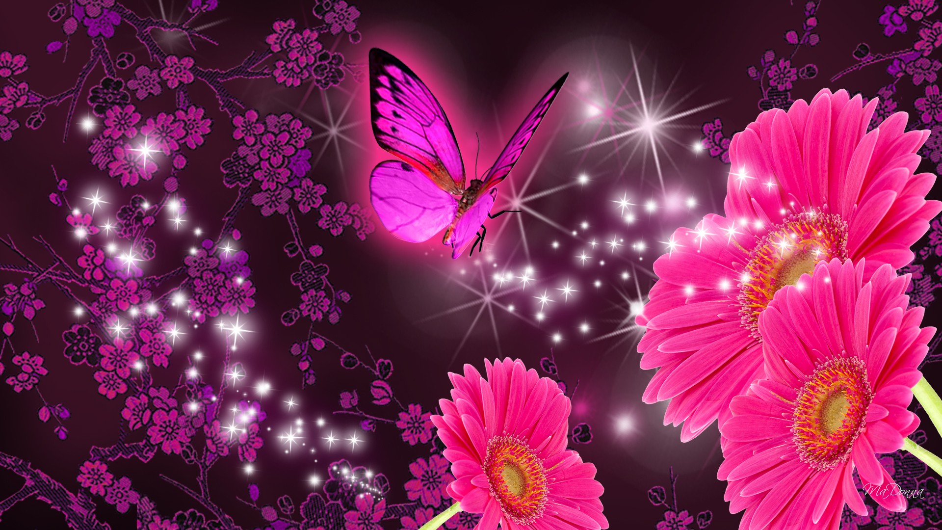 flowers, butterfly, flower, artistic Full HD