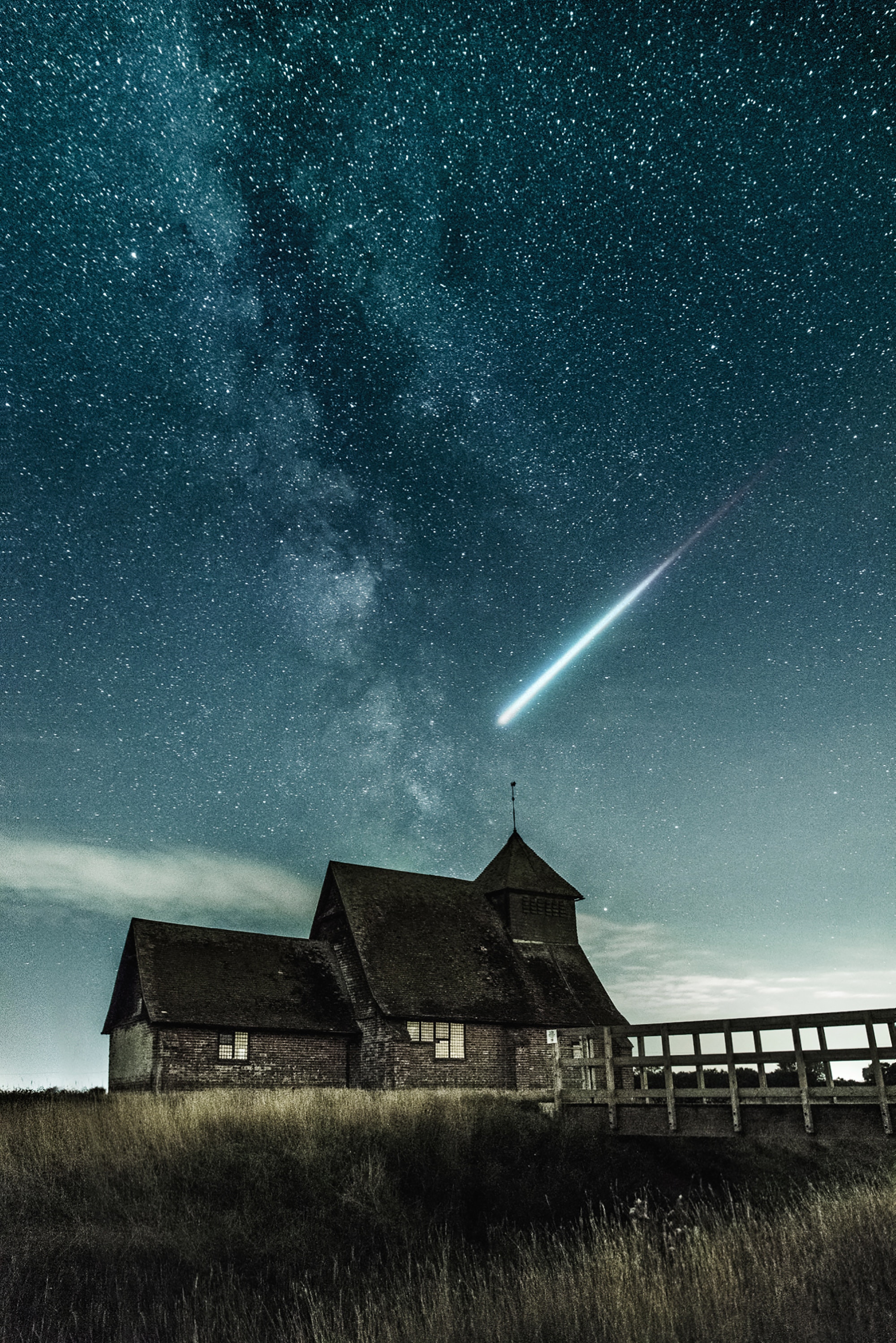 nature, meteorite, bridge, grass, night, structure, starry sky phone background