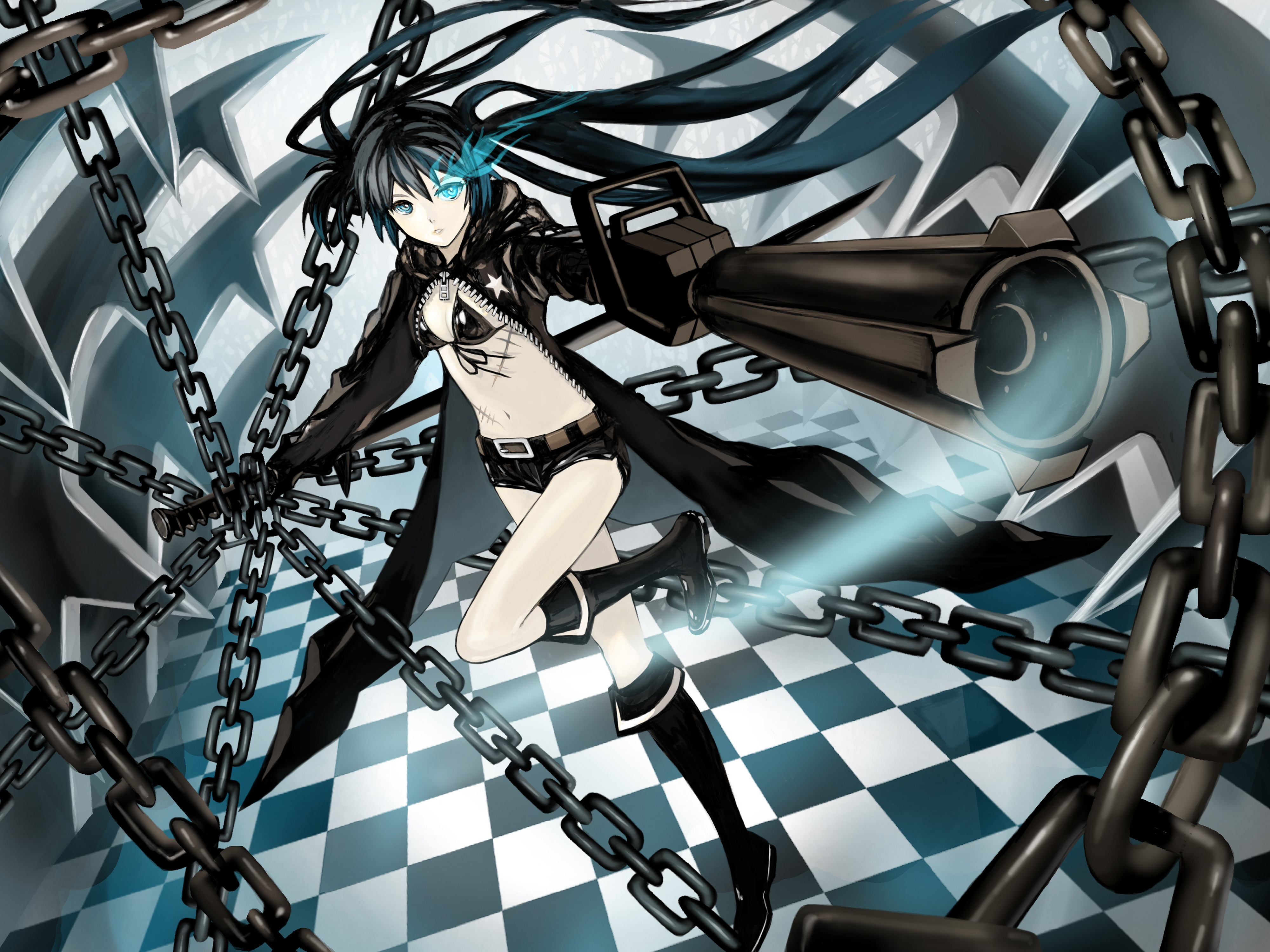 18 в цепях. Black Rock Shooter. Black Rock Shooter 4k. Мато Курои цепи. Black Rock Shooter 18.