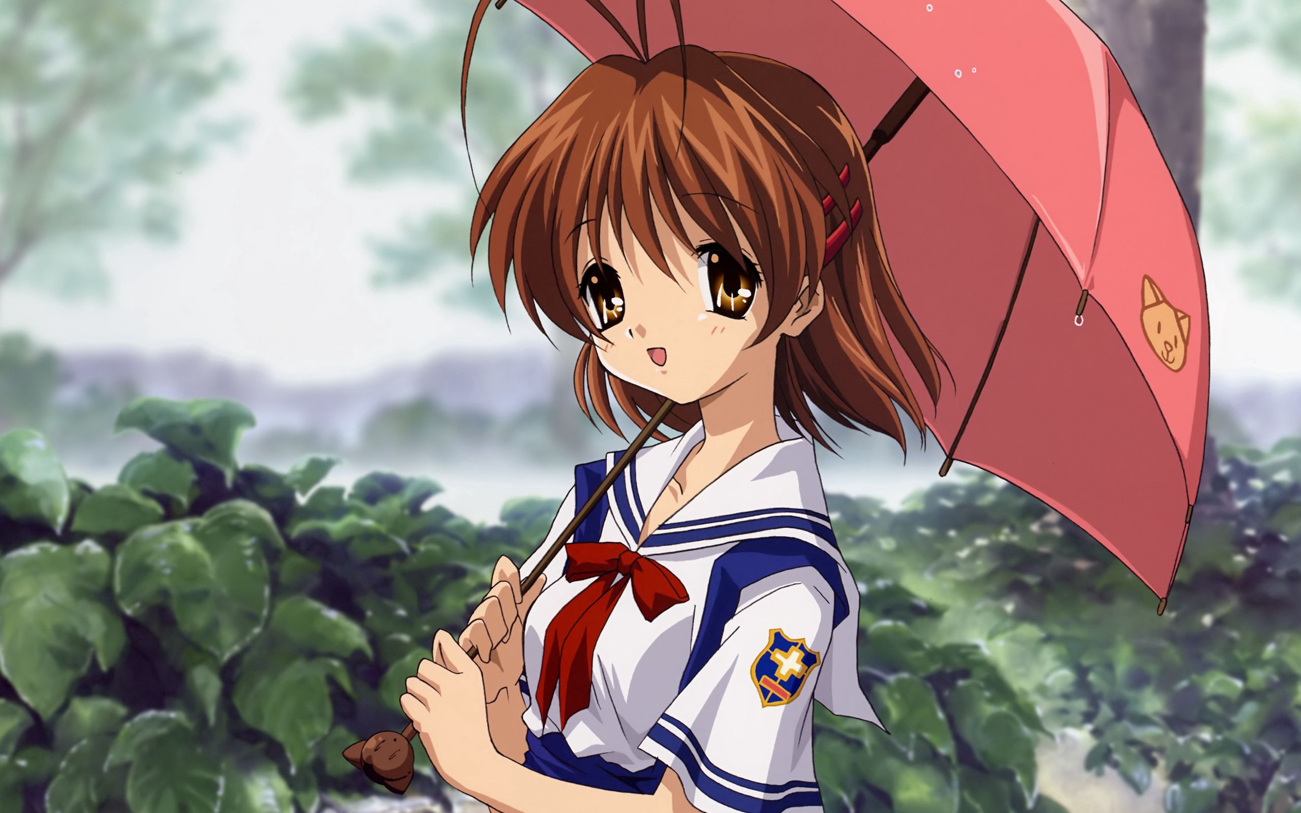 anime, rain, girl, umbrella, pretty