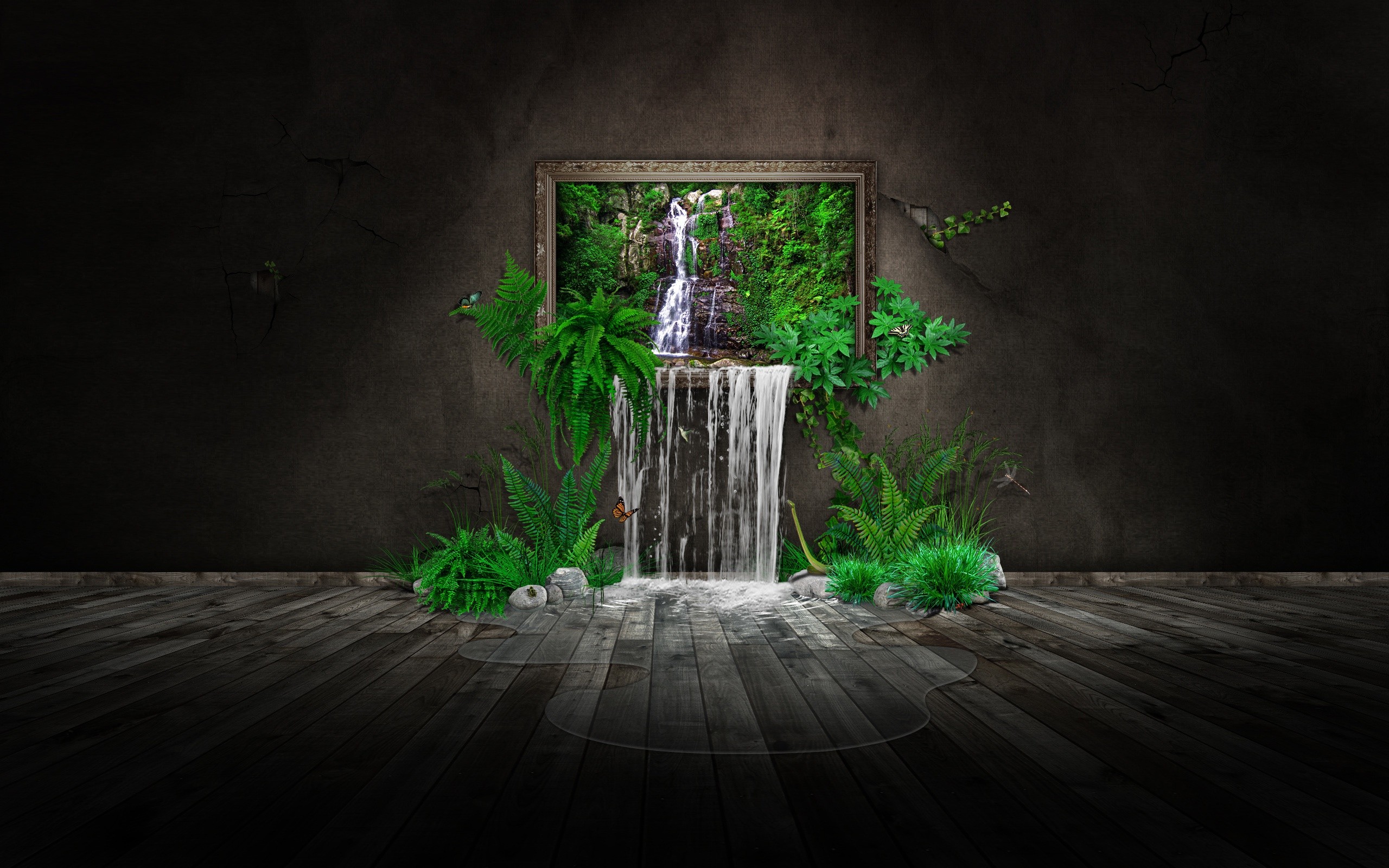 HD desktop wallpaper: Fantasy, Waterfall, Fern, Dream download free picture  #586926