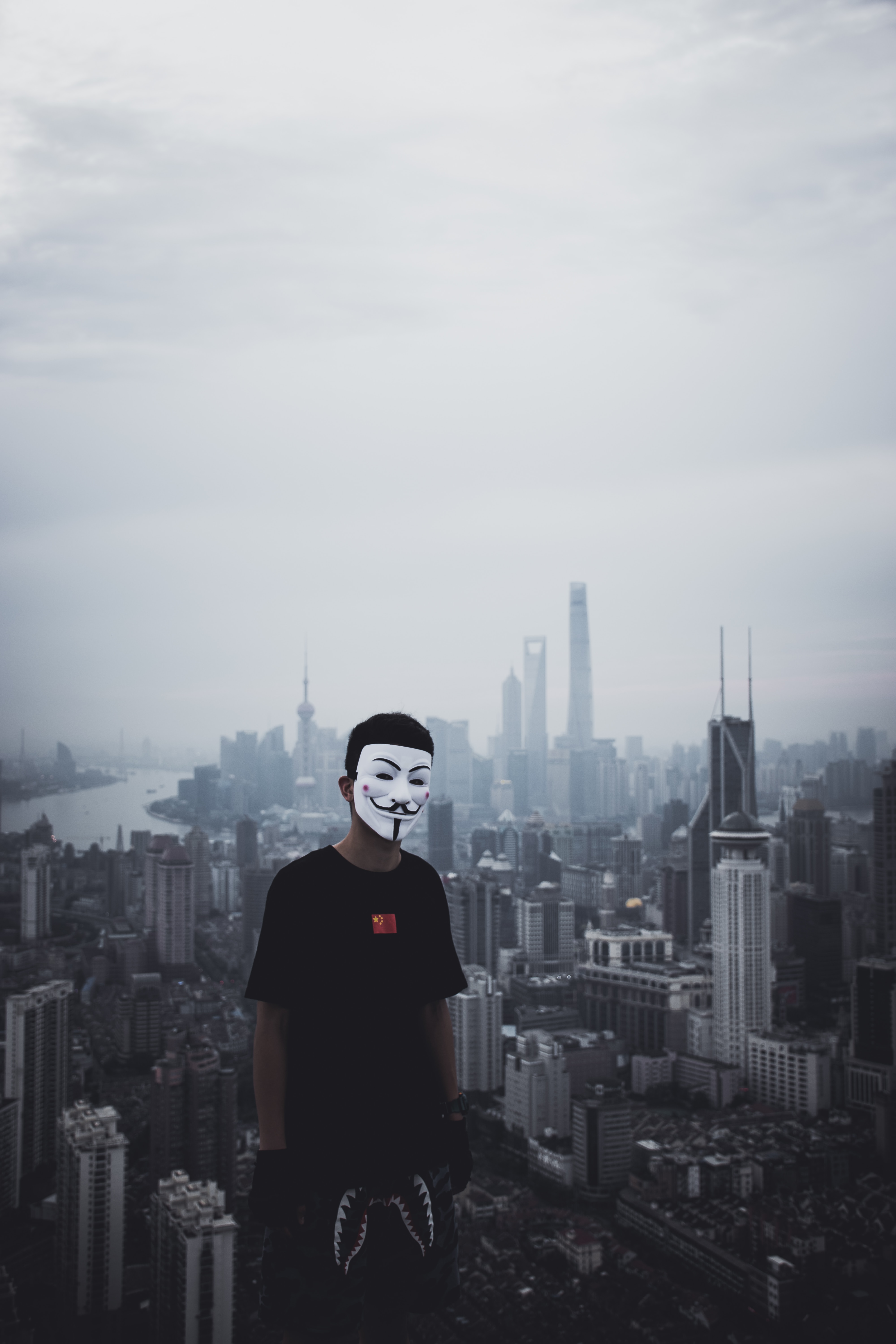 mask, city, building, miscellanea, miscellaneous, overview, review, view, human, person