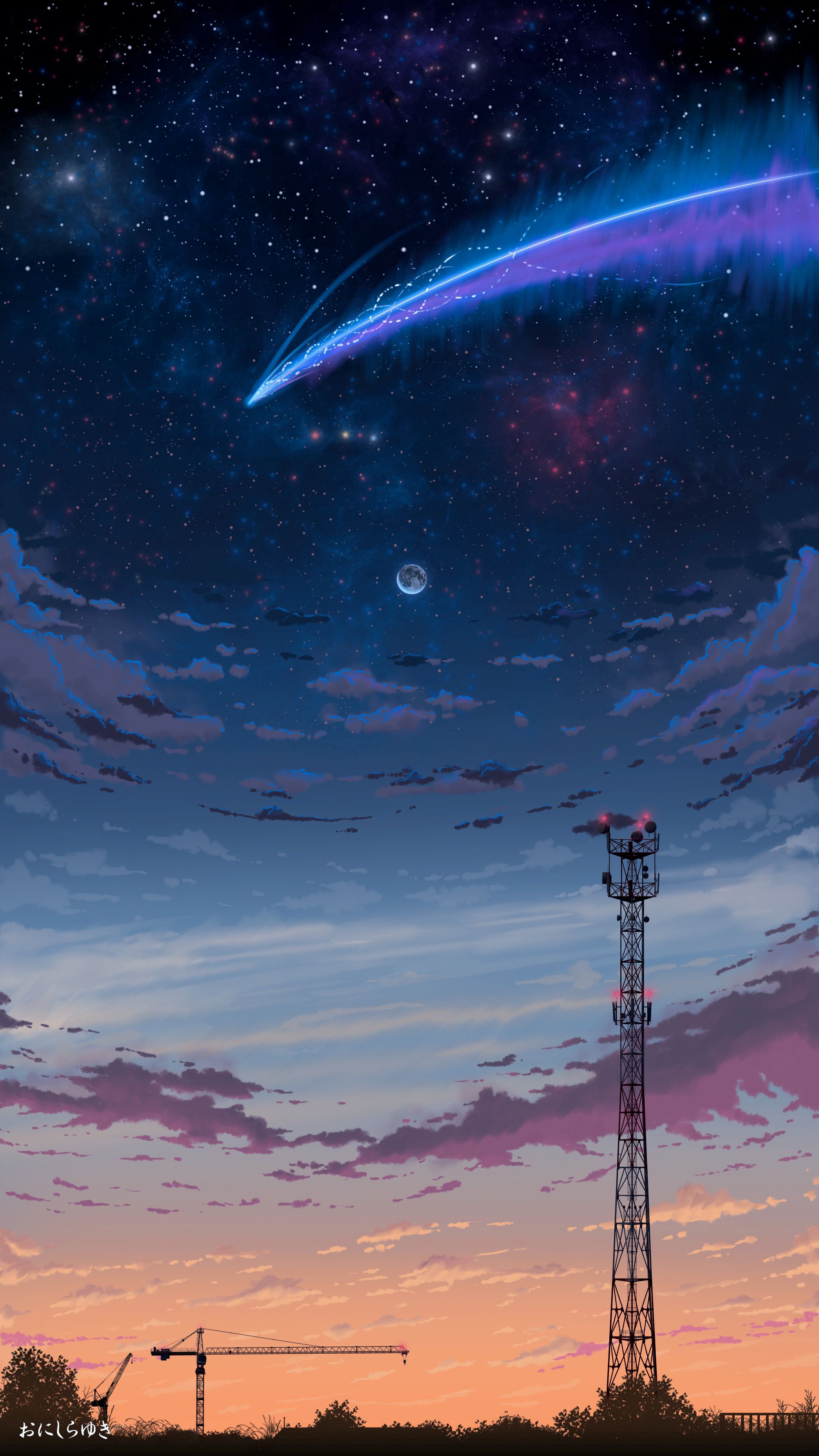 dark, art, comet, sky, night Phone Background