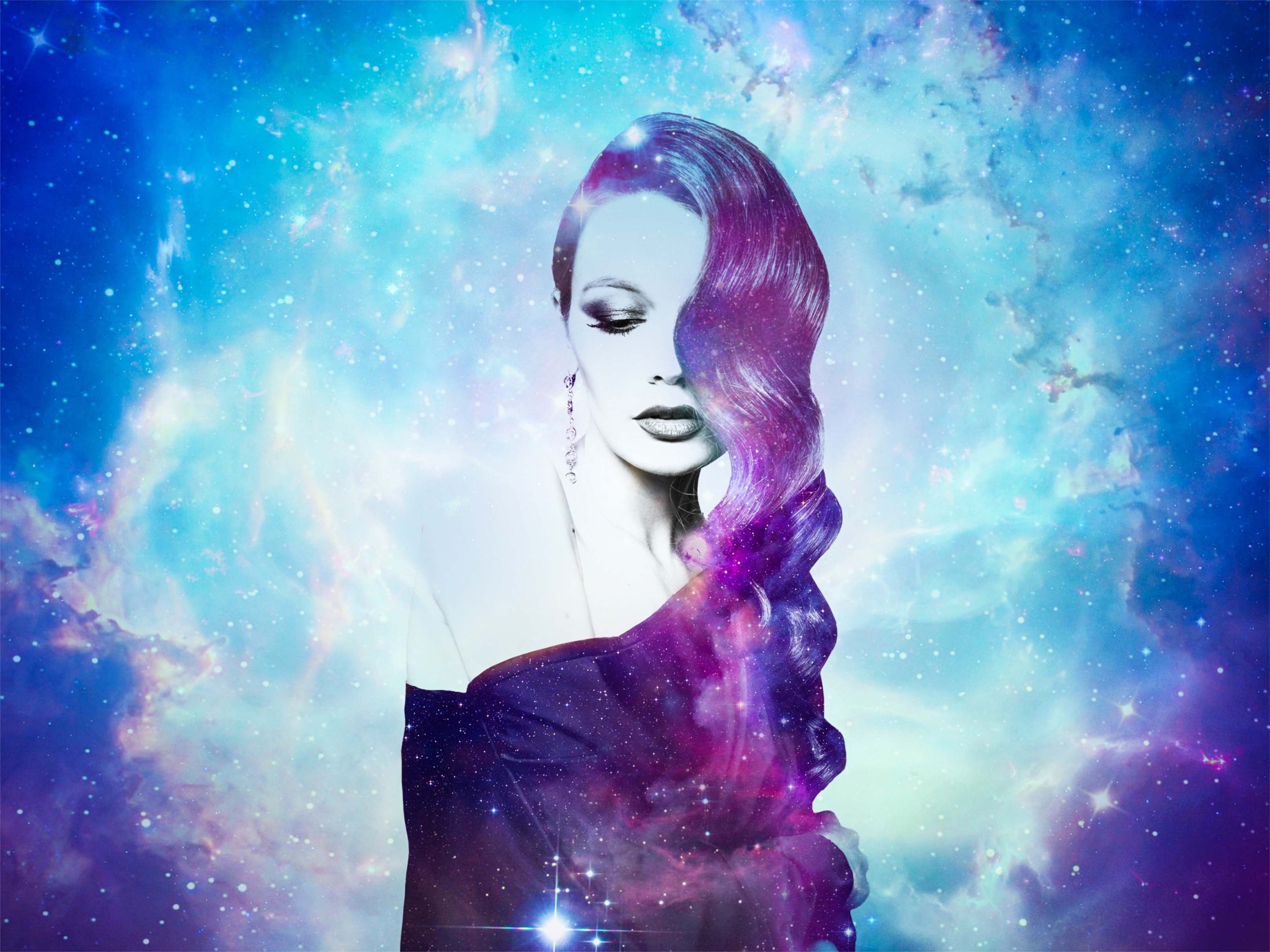 art, galaxy, girl, space, cosmic, photo manipulation HD wallpaper