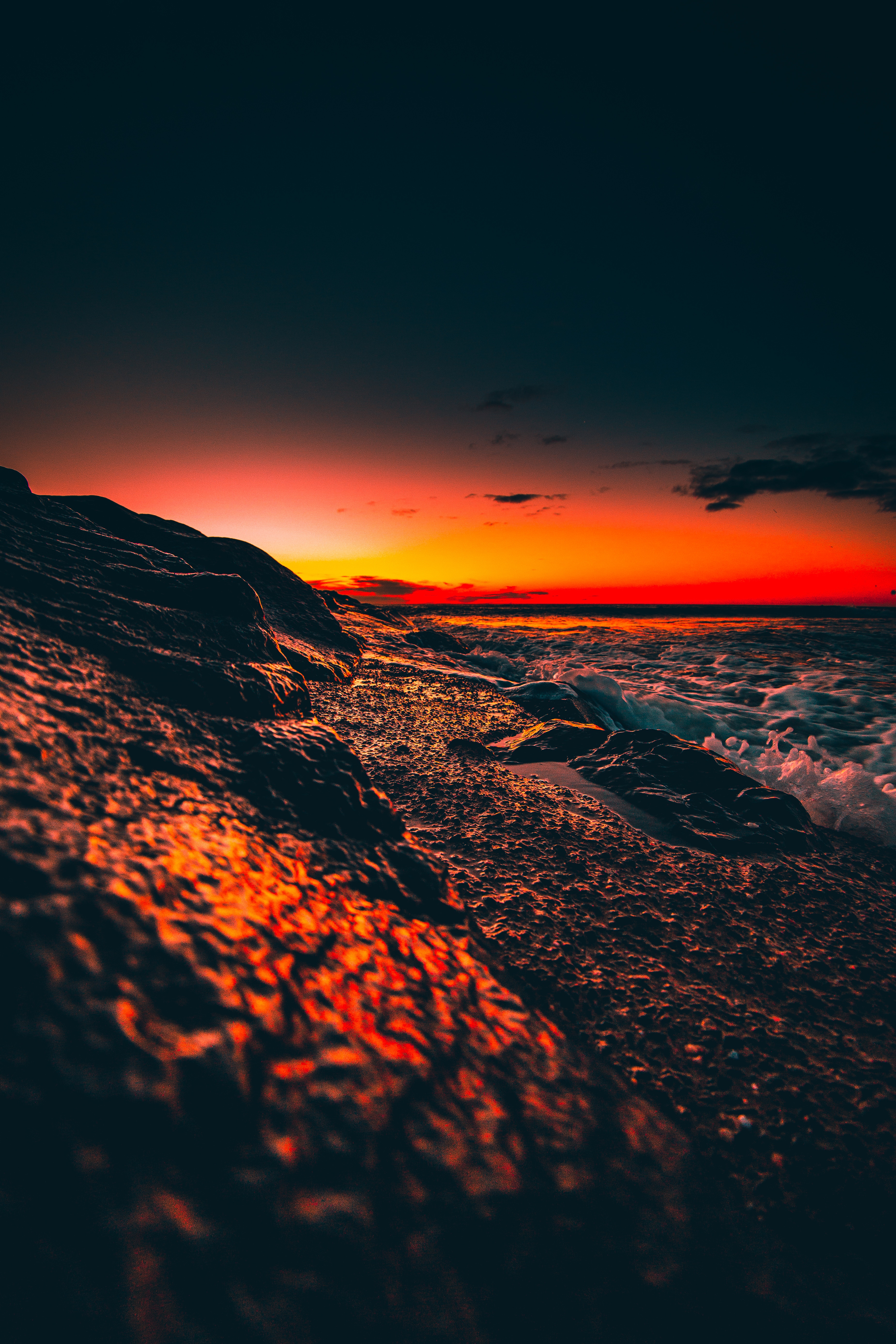 surf, sky, nature, sunset, night, ocean, wave Smartphone Background