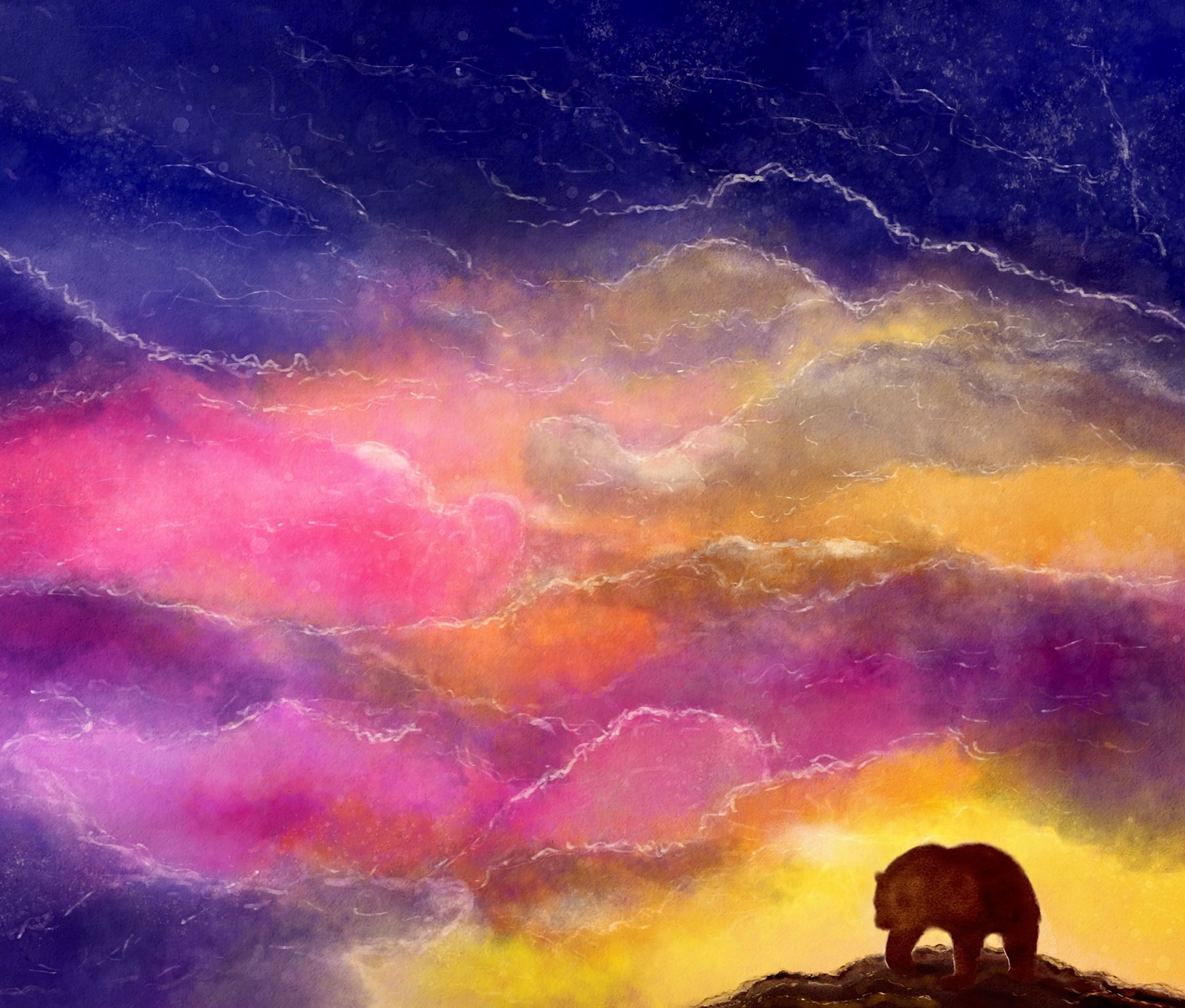 bear, art, sky, multicolored, motley