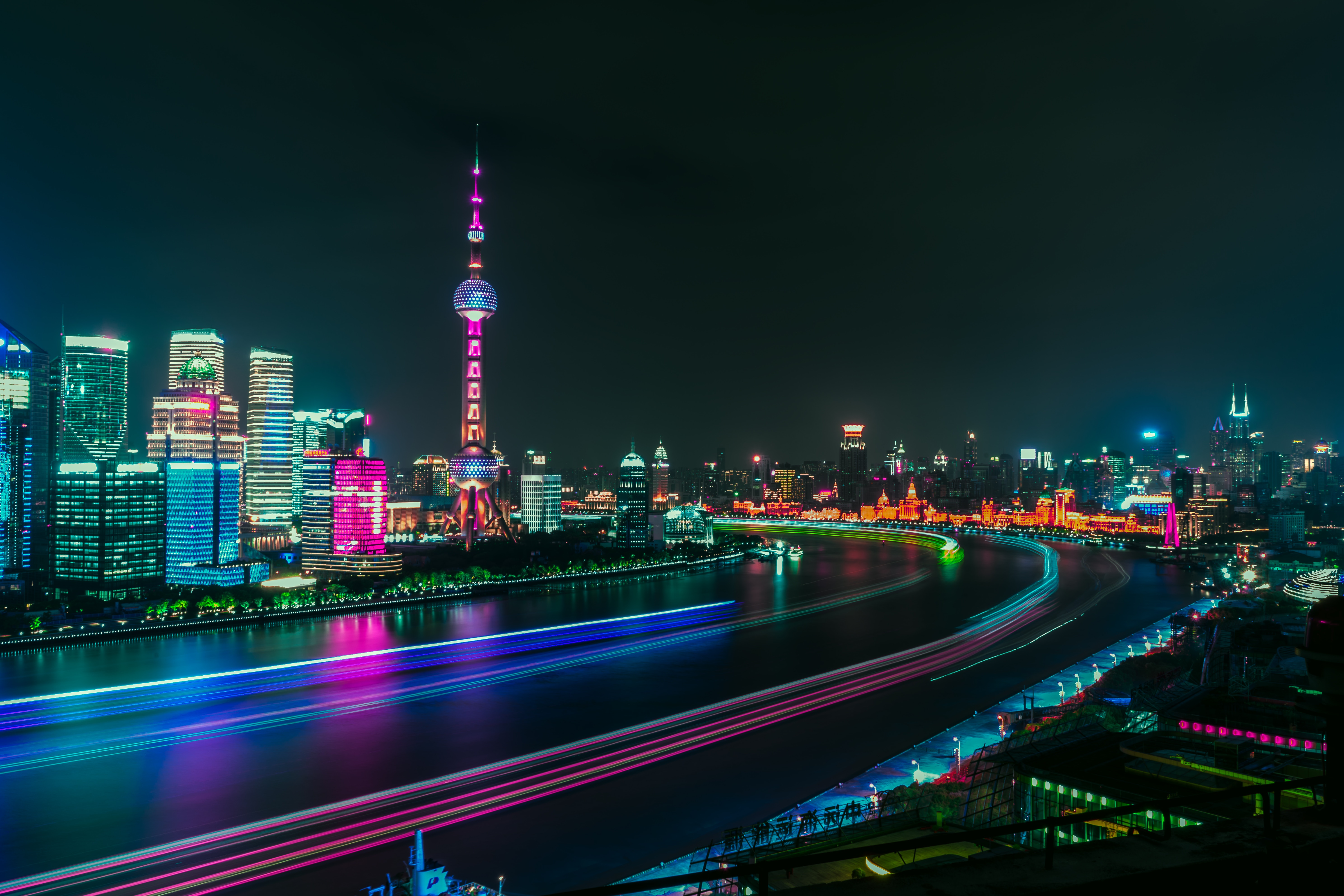 UHD wallpaper panorama, night, rivers, city