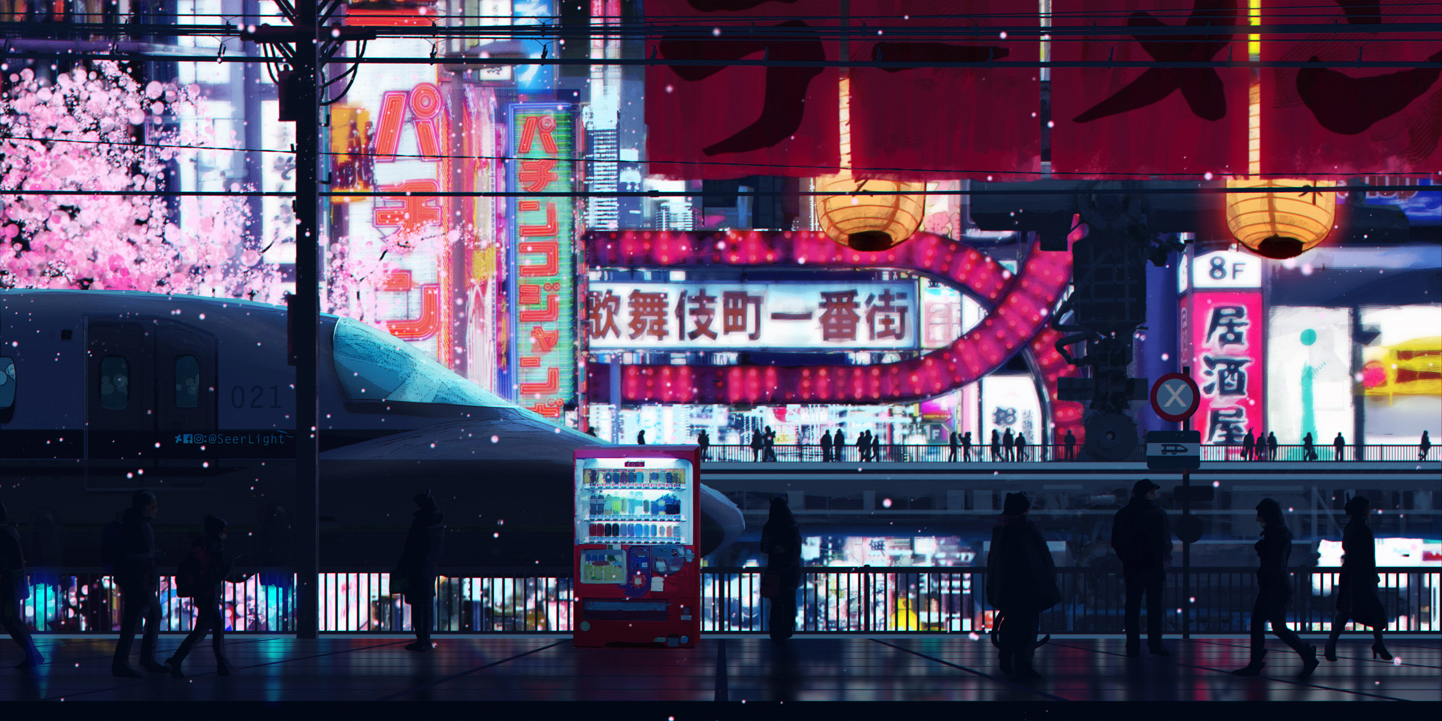 city, people, street, anime