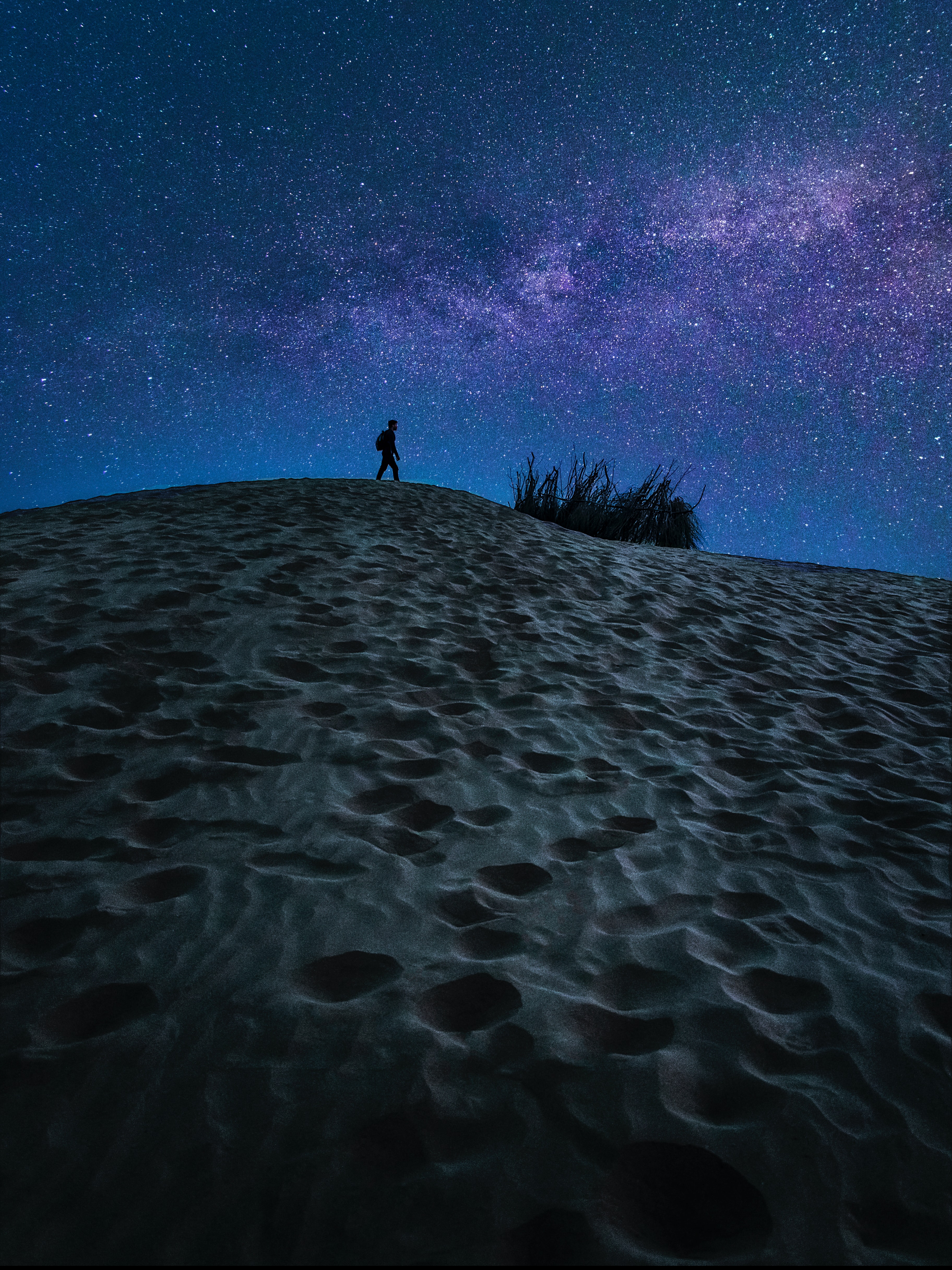 alone, sand, miscellanea, miscellaneous, starry sky, human, person, loneliness, lonely