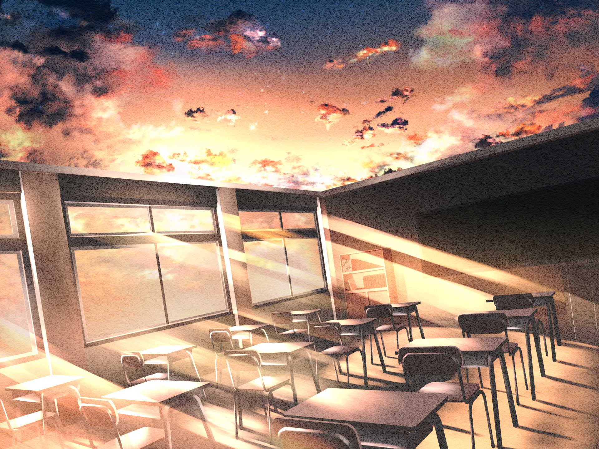 HD desktop wallpaper: Anime, Sunset, Room, Classroom download free picture  #968554