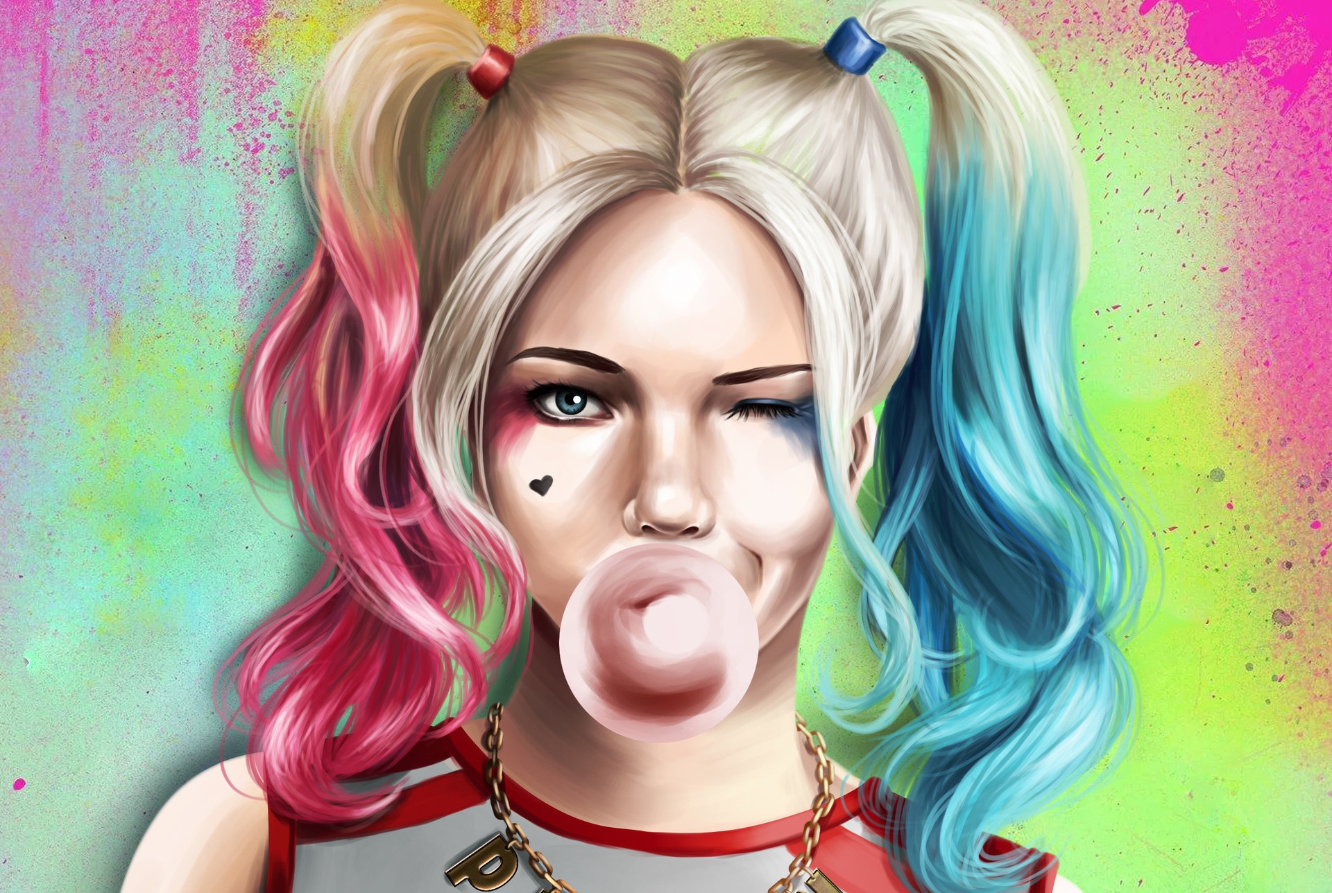 harley quinn, movie, suicide squad, dc comics, twintails, two toned hair, wink