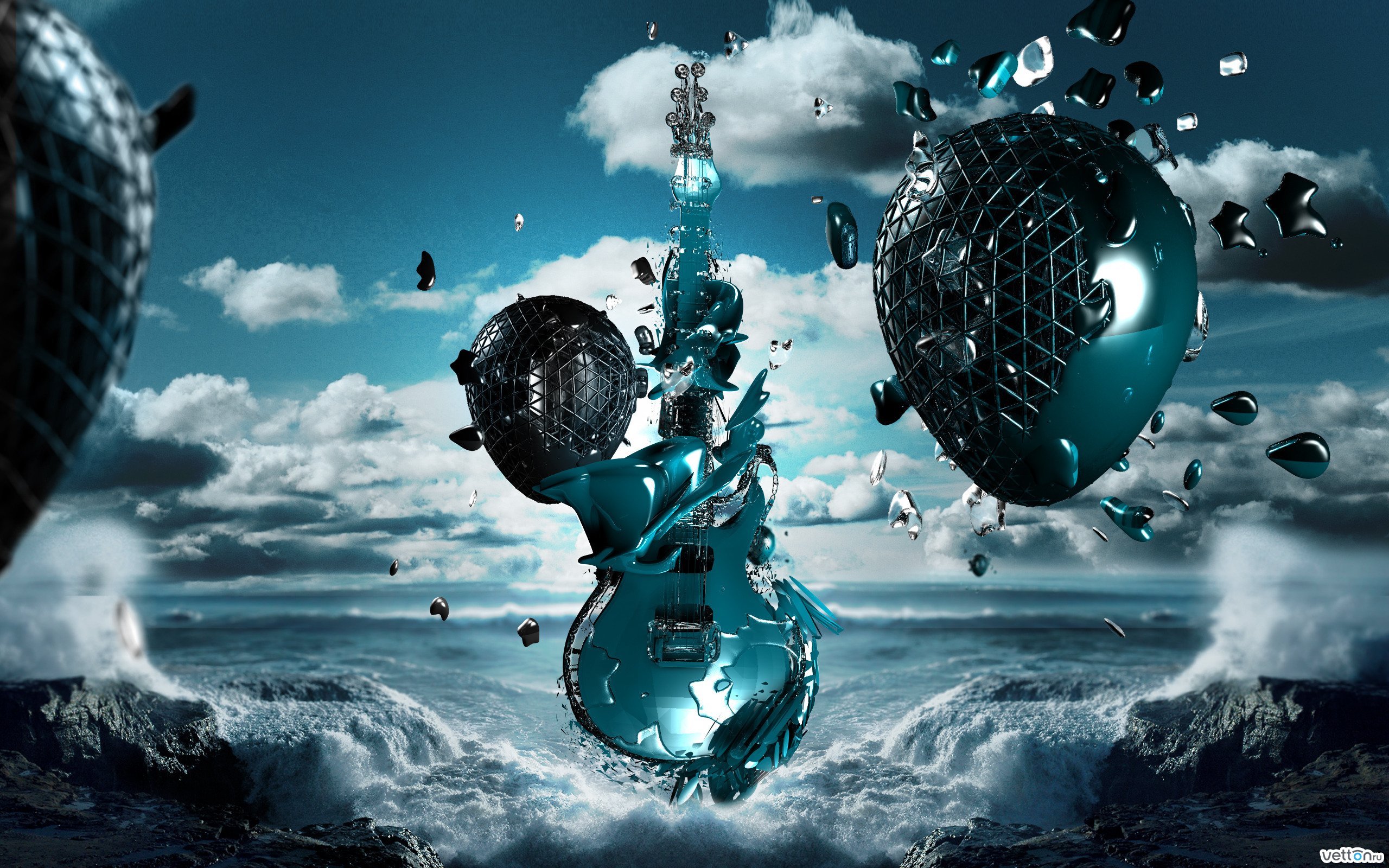 guitars, music, art, turquoise download HD wallpaper