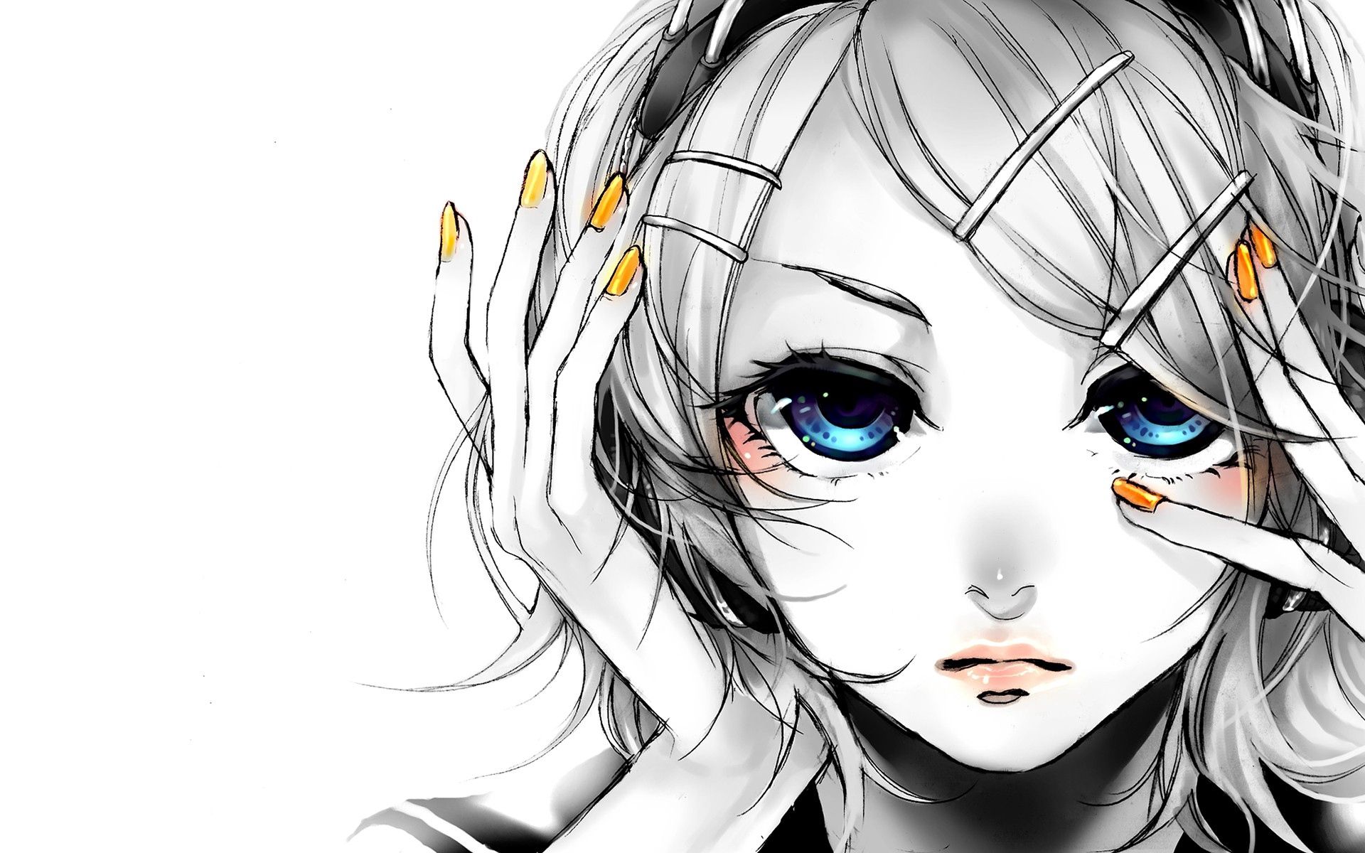 anime, eyes, face, blue Blonde HD Android Wallpapers