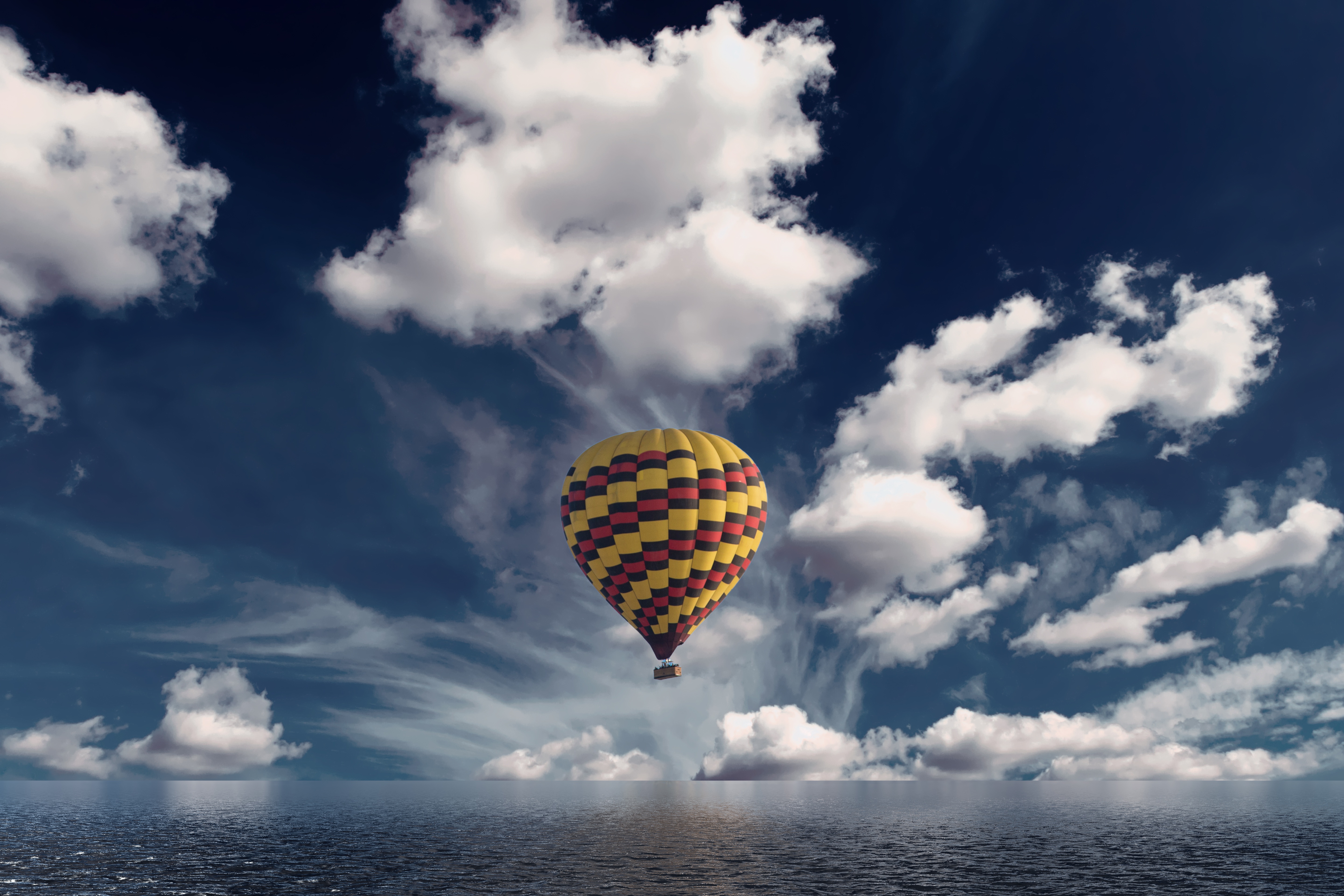 Laden Sie das Ballon, Sea, Clouds, Horizont, Verschiedenes, Sonstige, Luftballon-Bild kostenlos auf Ihren PC-Desktop herunter