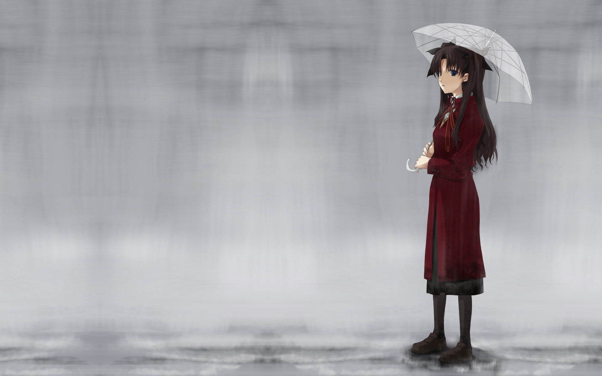 stroll, rain, umbrella, girl Anime Full HD Wallpaper