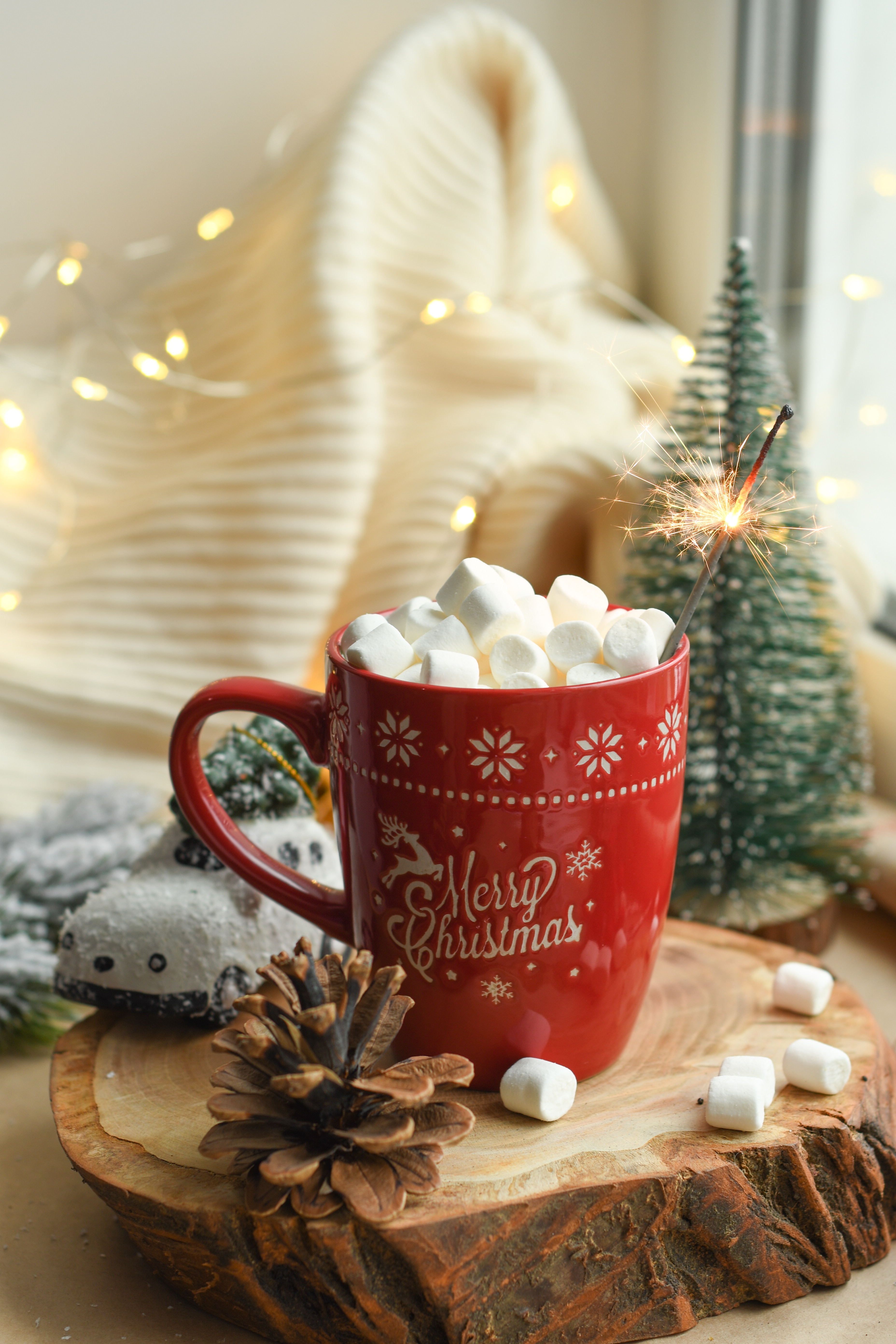holidays, cup, christmas, marshmallow Full HD