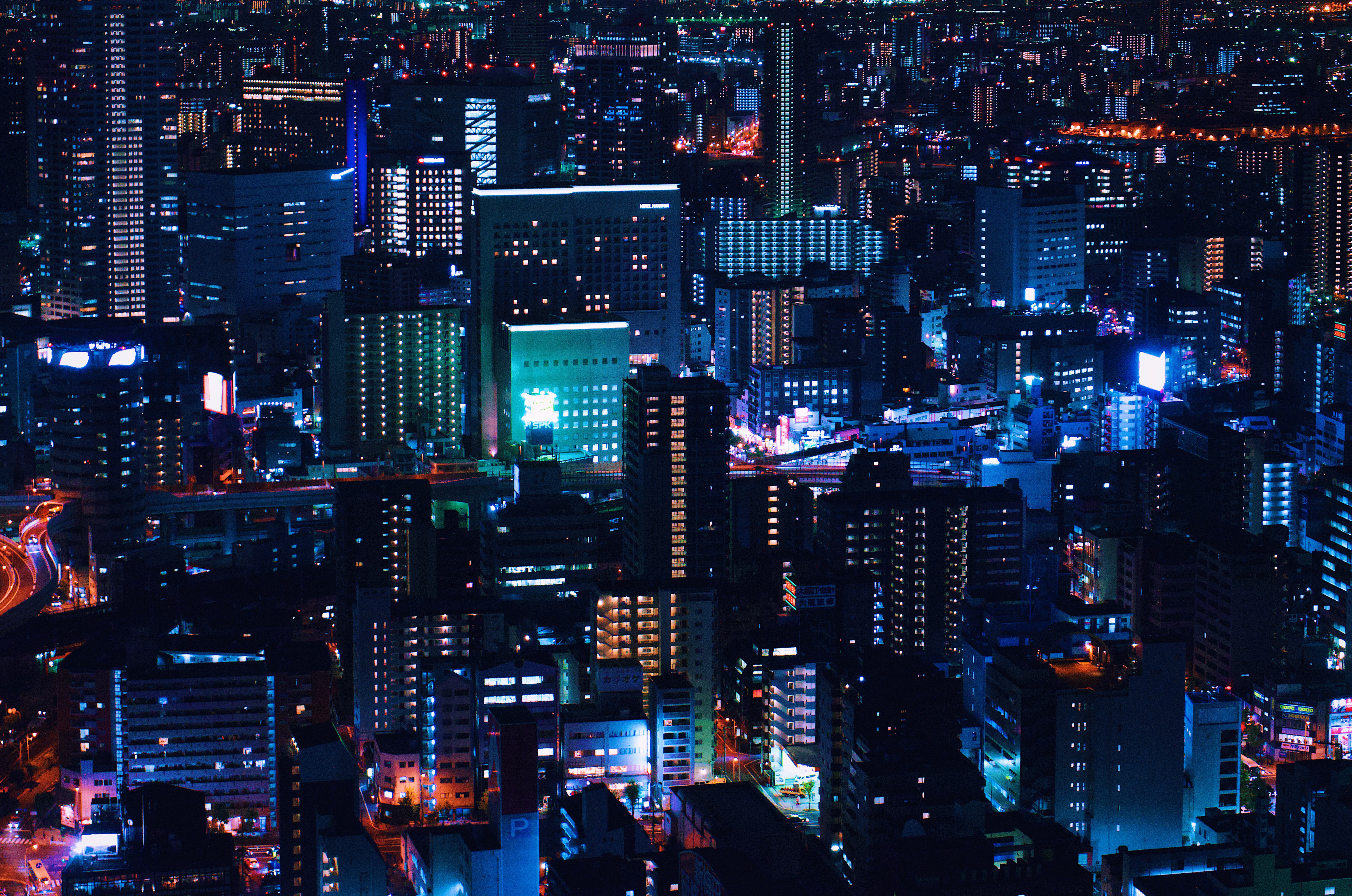 cities, night, view from above, night city, city lights, illumination, lighting