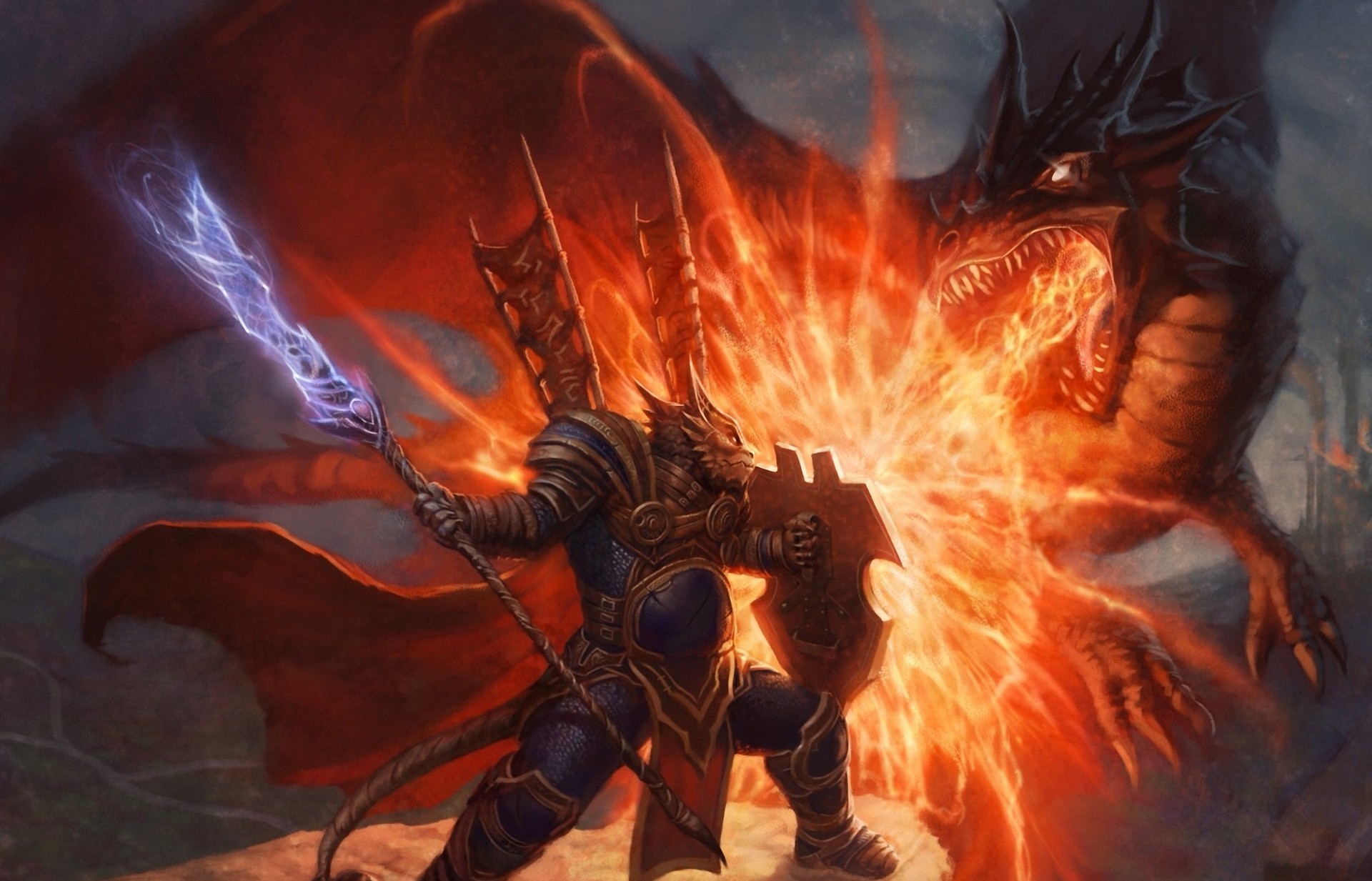 100602 baixar papel de parede dragão, fantasia, arte, arma, escudo, o dragão, monstro, batalha, uma lança, lança - protetores de tela e imagens gratuitamente