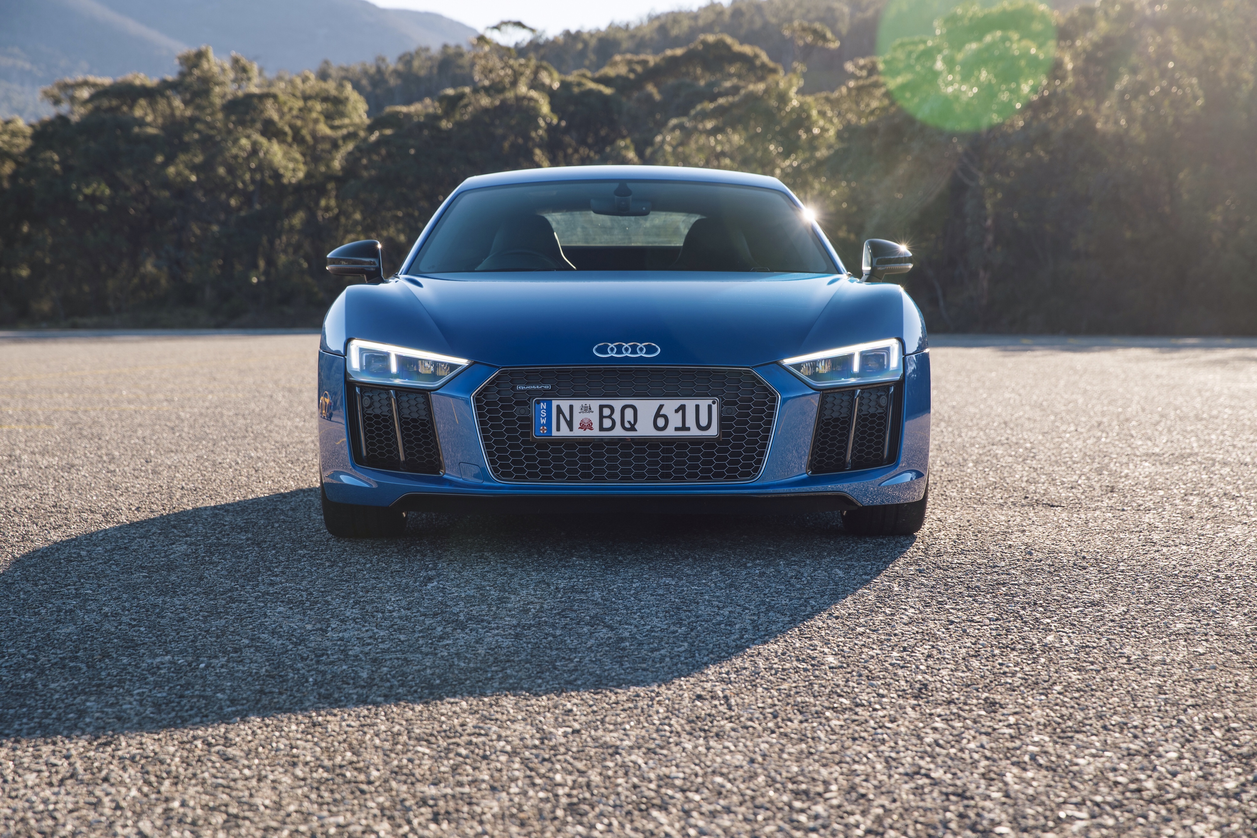 89996 download wallpaper audi, cars, blue, front view, r8, v10 screensavers and pictures for free