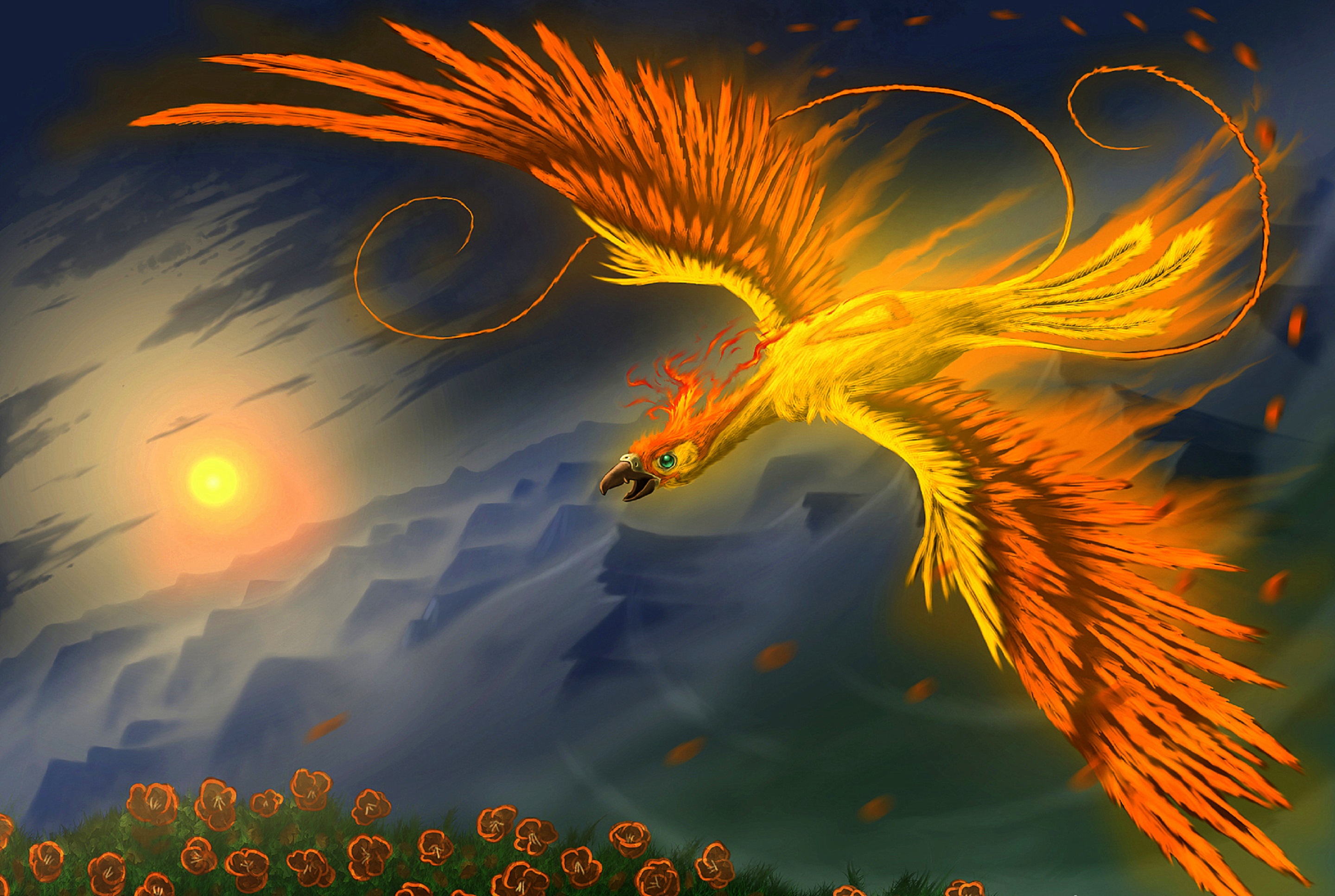 Smartphone Background fantasy, phoenix, bird, fantasy animals