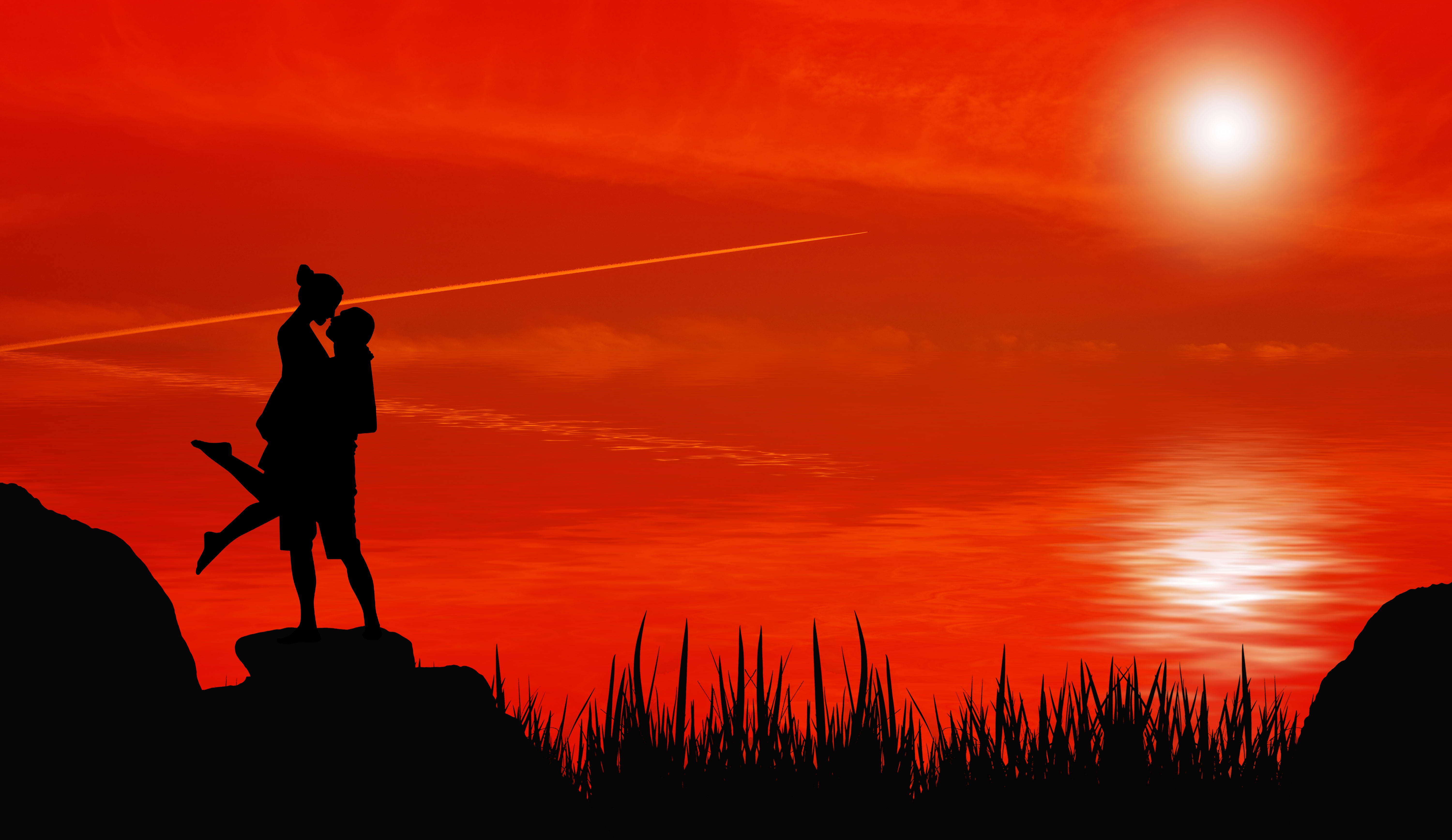 passion, pair, couple, silhouettes Panoramic Wallpapers