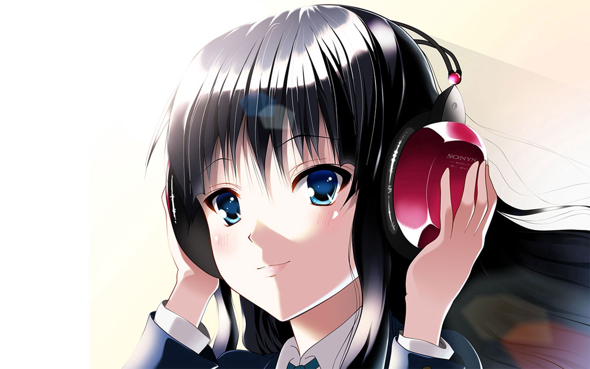 Mobile Wallpaper Brunette headphones, anime, girl, hand