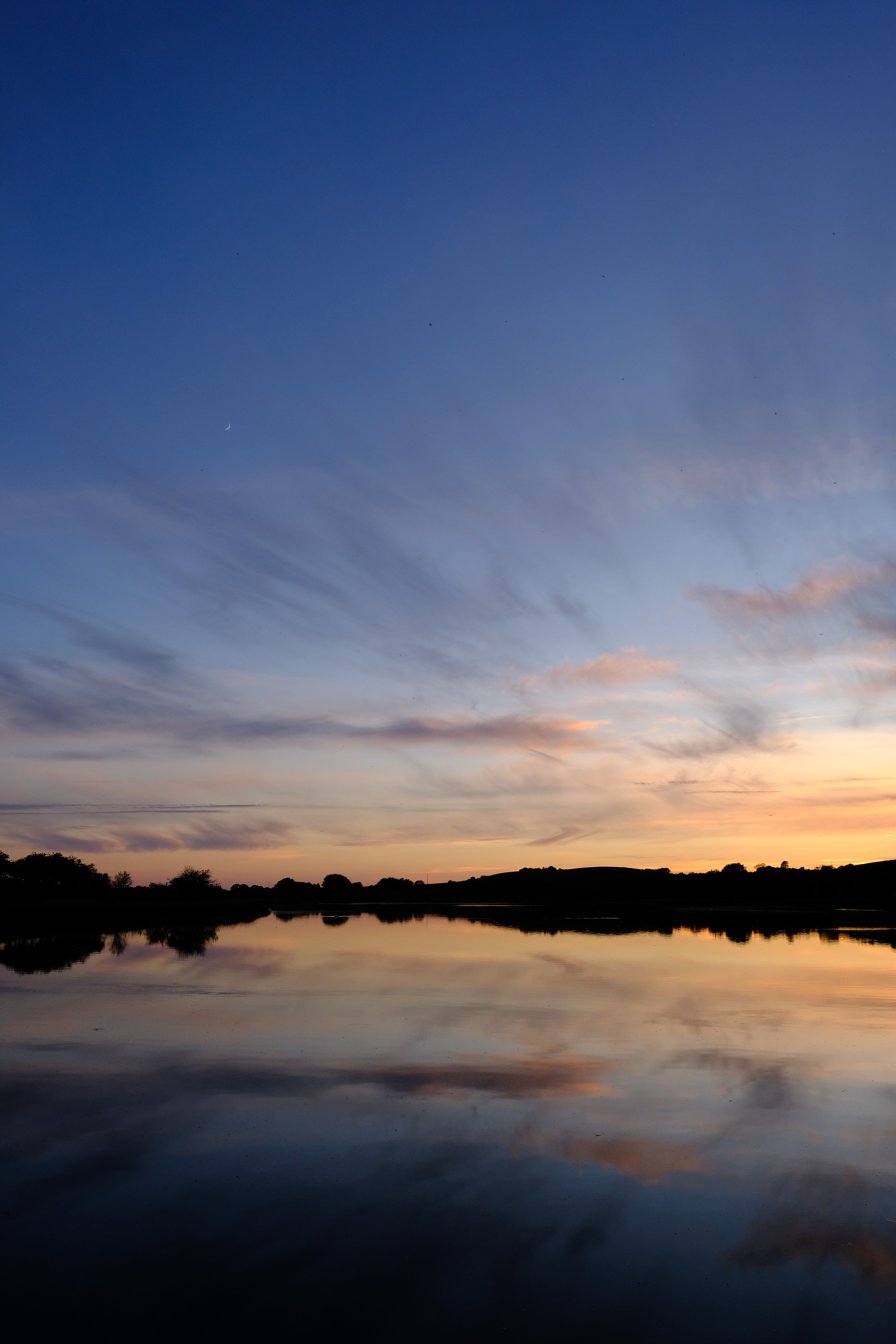 dusk, sky, lake, nature, trees, reflection, twilight cellphone