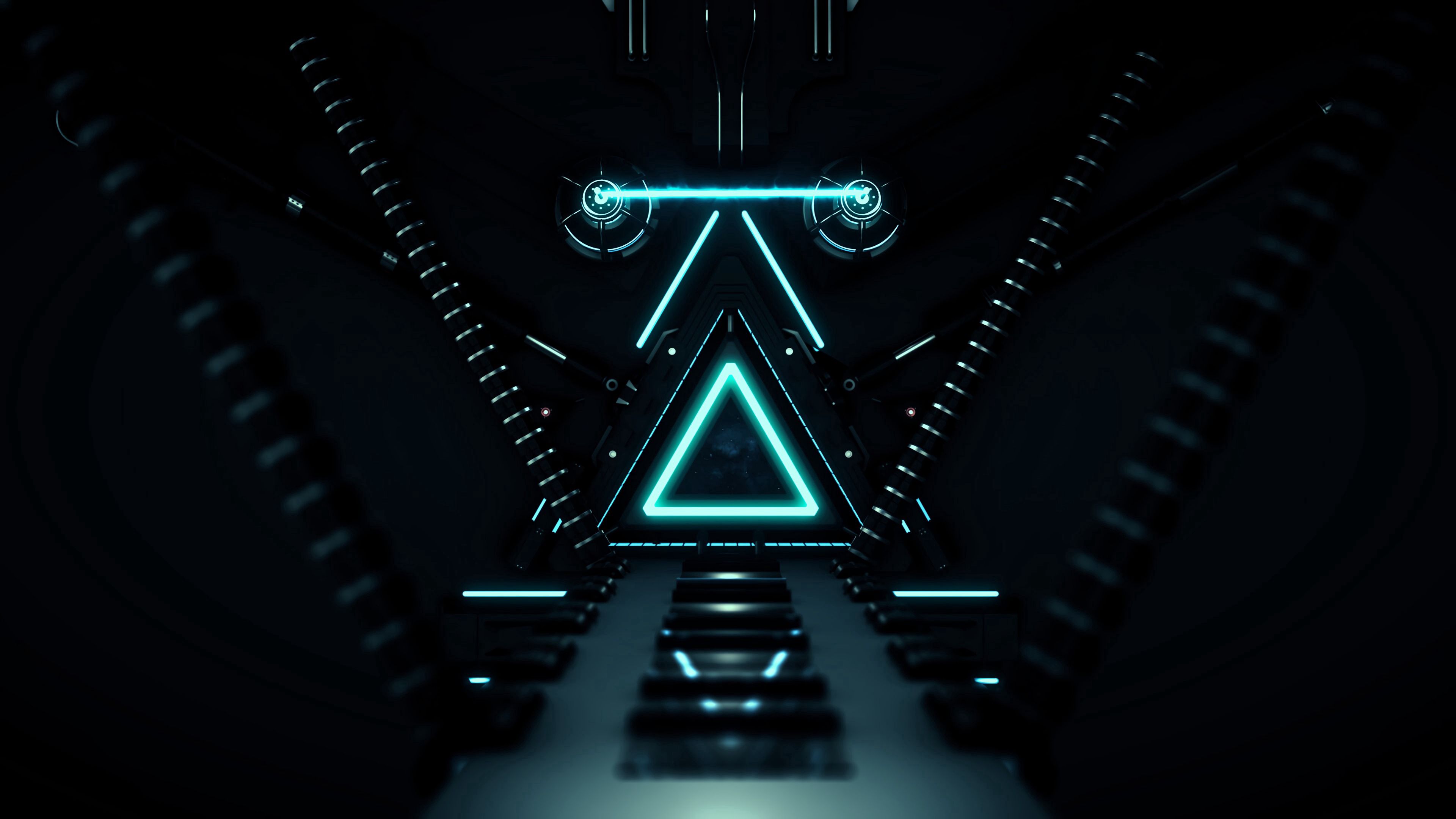 neon, dark, glow, corridor, triangle Smartphone Background