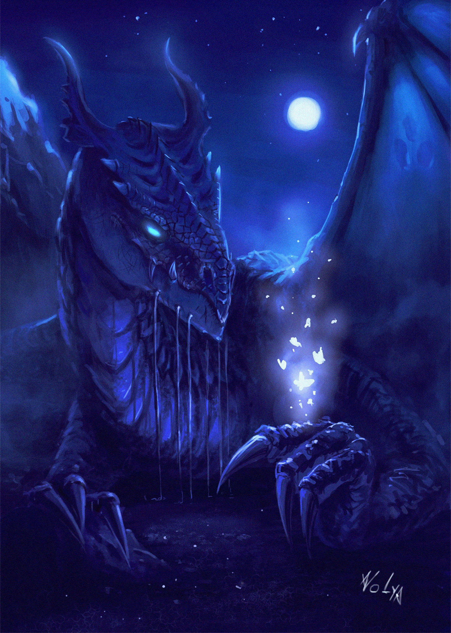 dragon, art, night, being, creature, fantastic wallpaper for mobile