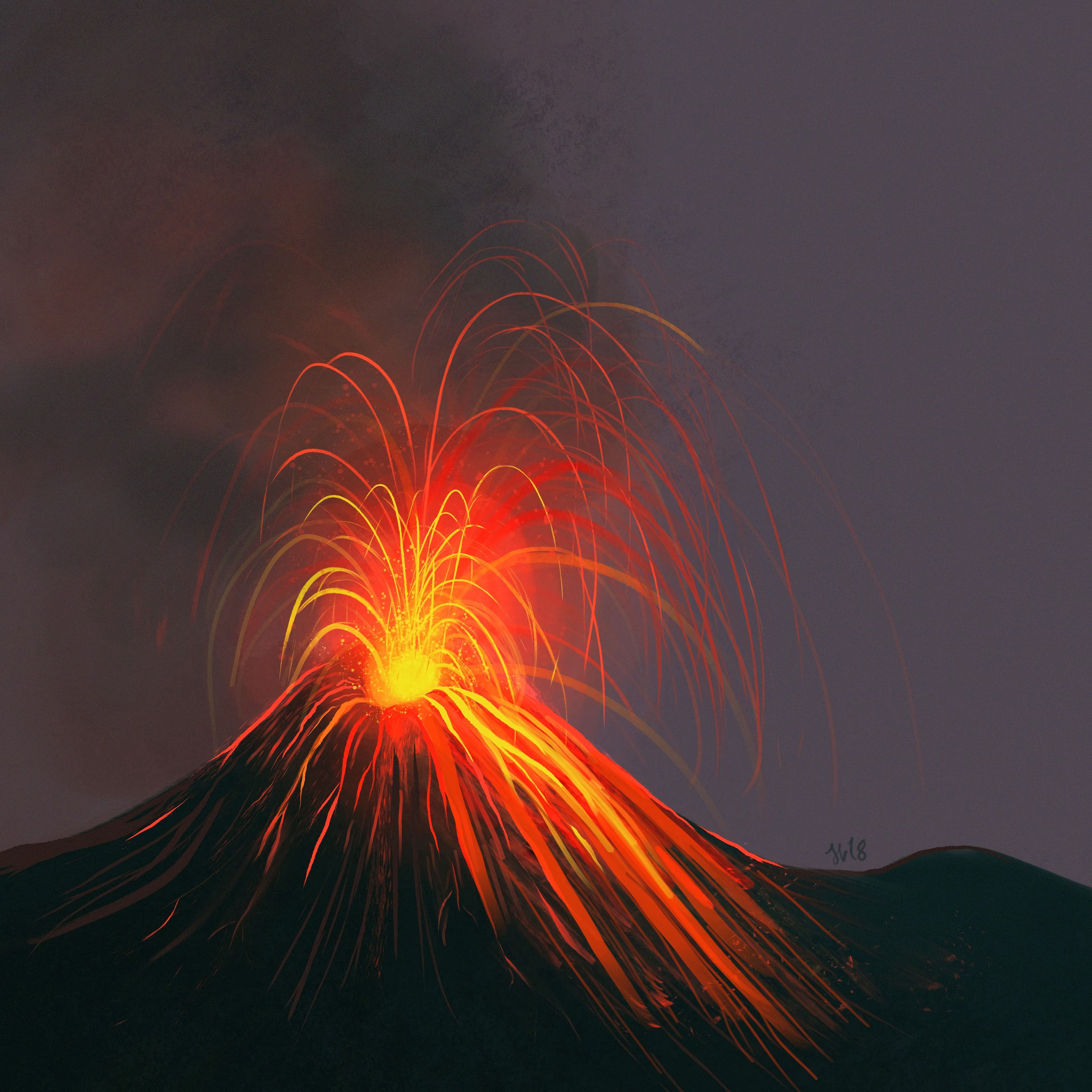 volcano, art, eruption iphone wallpaper