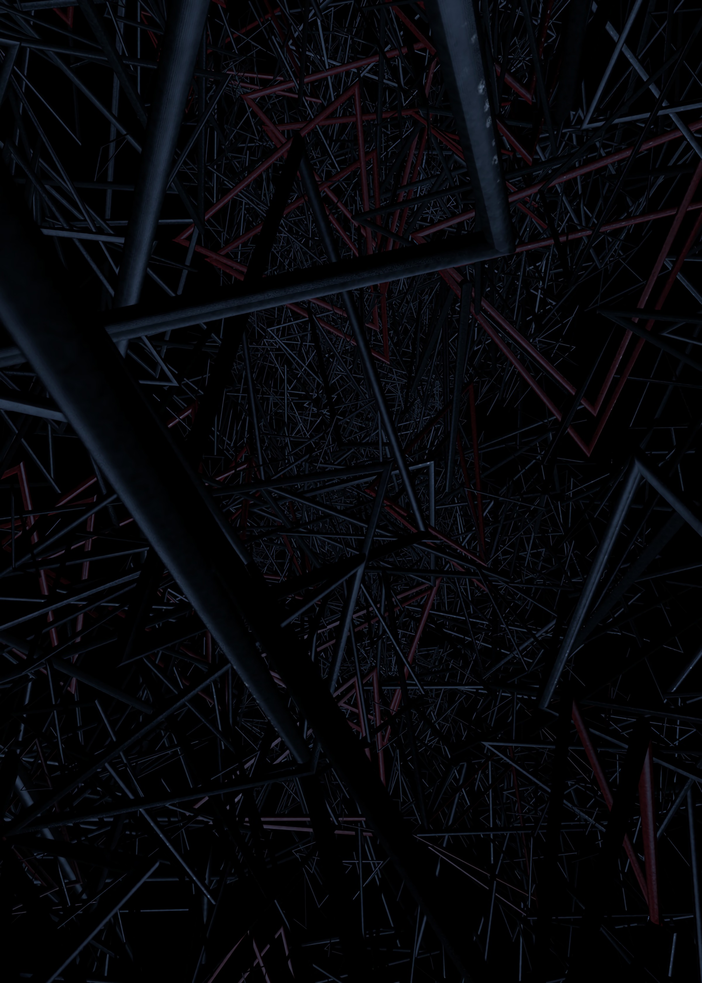 black, dark, structure, confused, intricate, weave, endless, pipes, tubing 2160p