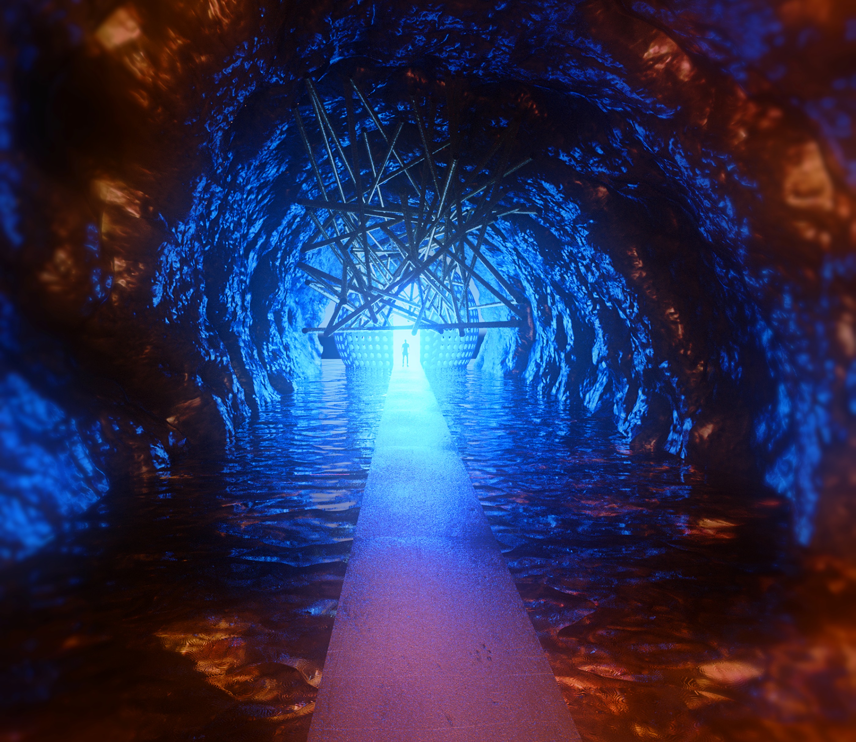 portal, cave, 3d, silhouette Ultrawide Wallpapers