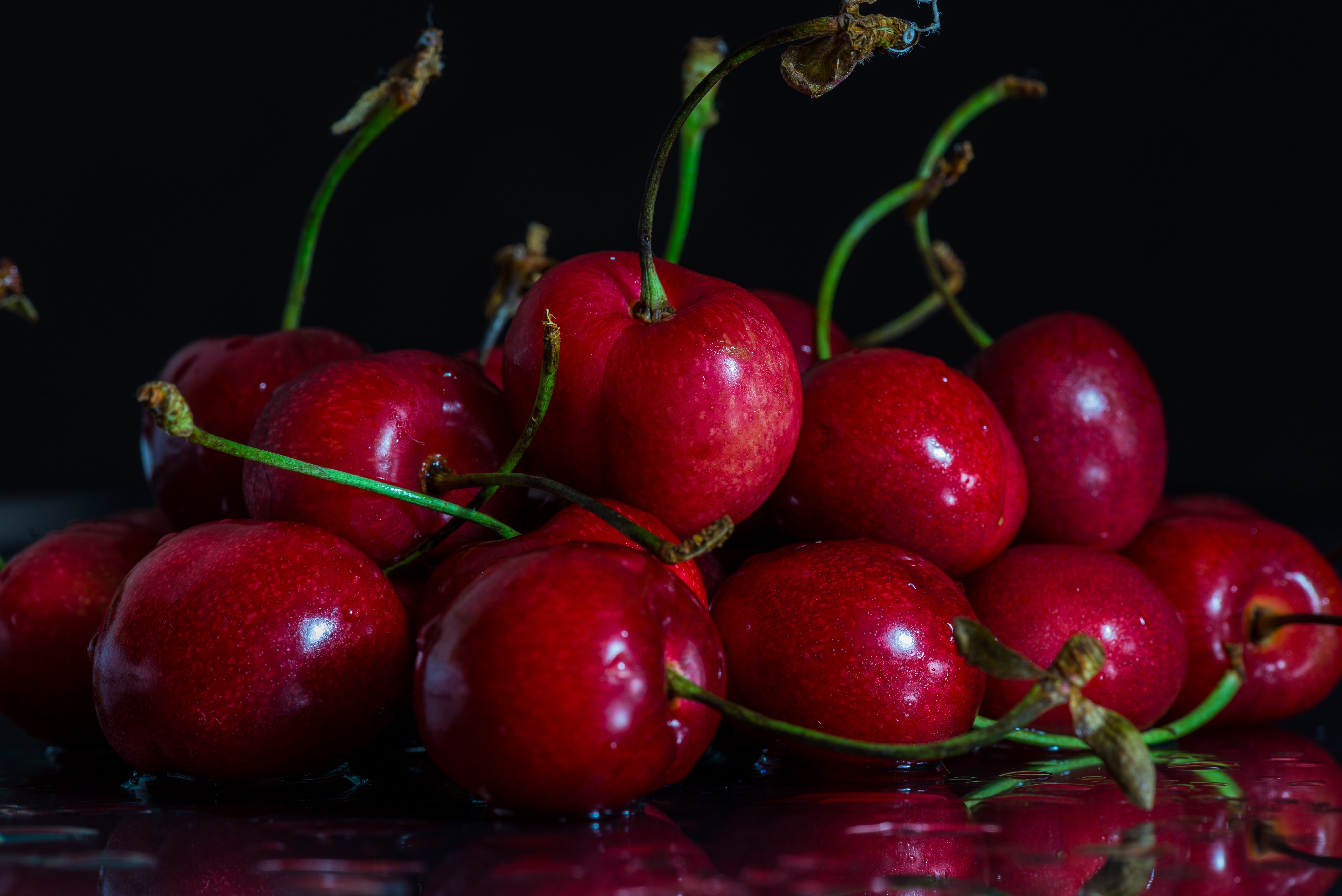 fruits, cherry, food, red, wet, sweet, ripe, juicy, sweet cherries mobile wallpaper
