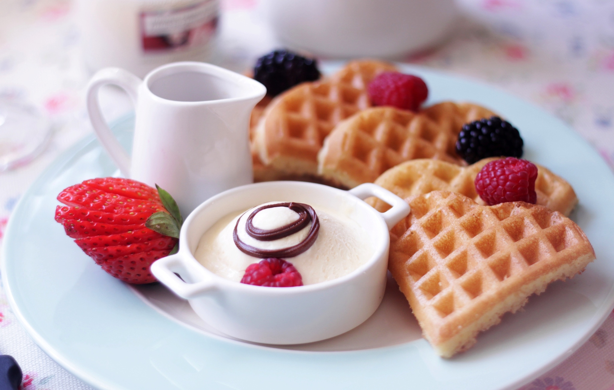 waffle, food, breakfast, blueberry, raspberry, strawberry 1080p