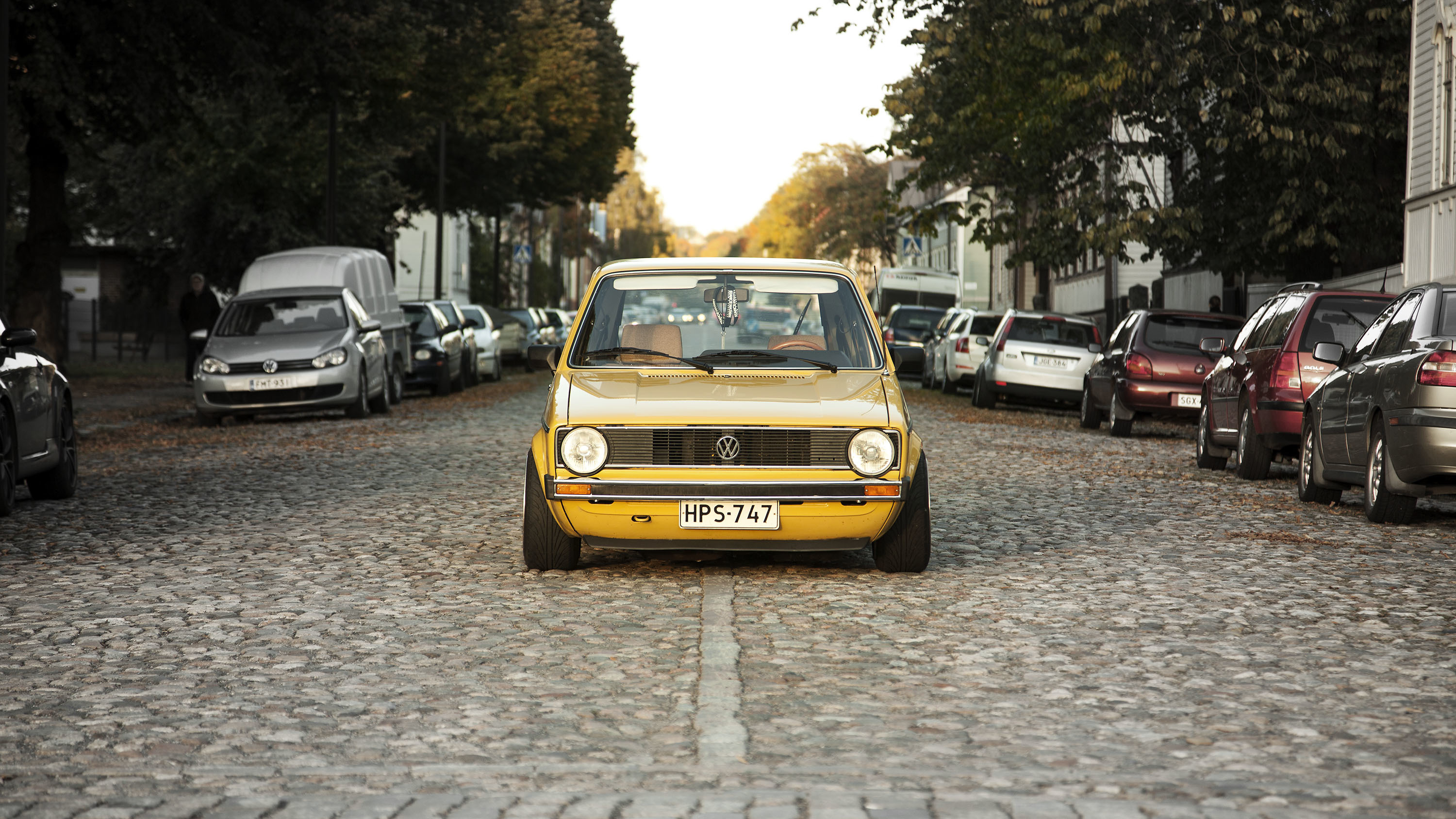 volkswagen, front view, cars, golf, yellow, mk1 Full HD