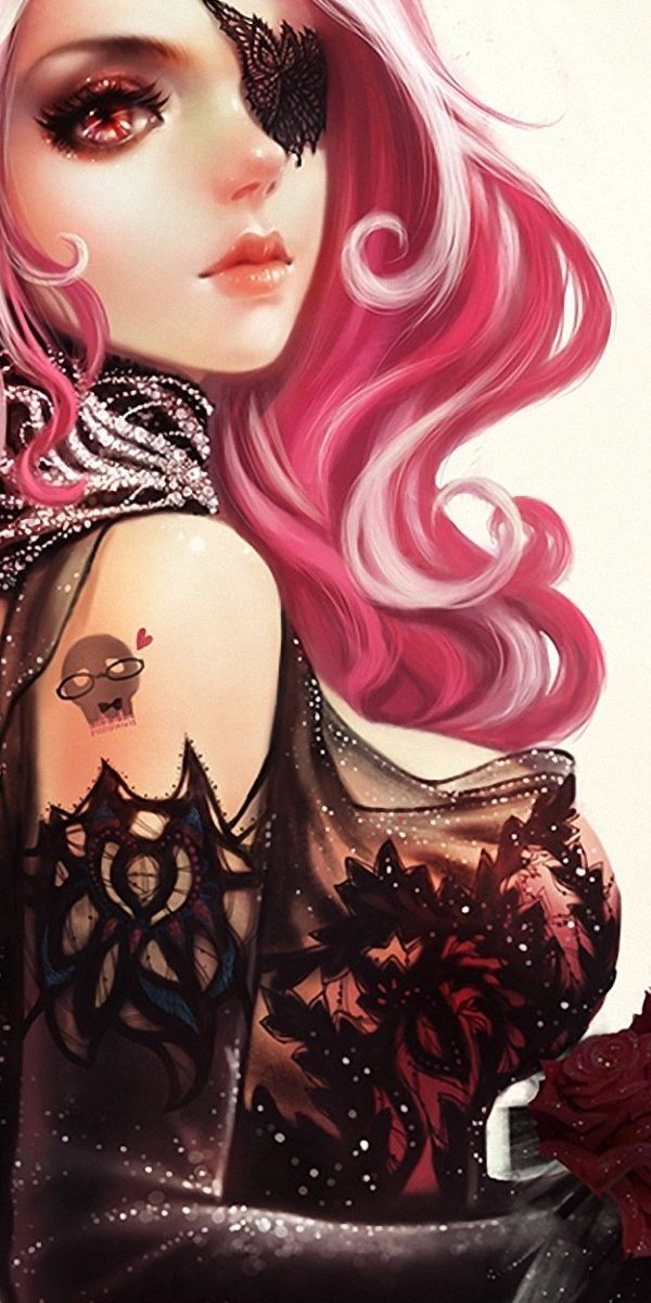 Демон с розовыми волосами. Девушка с розовыми волосами арт. Персонажи с розовыми волосами. Девушка с розой арт.