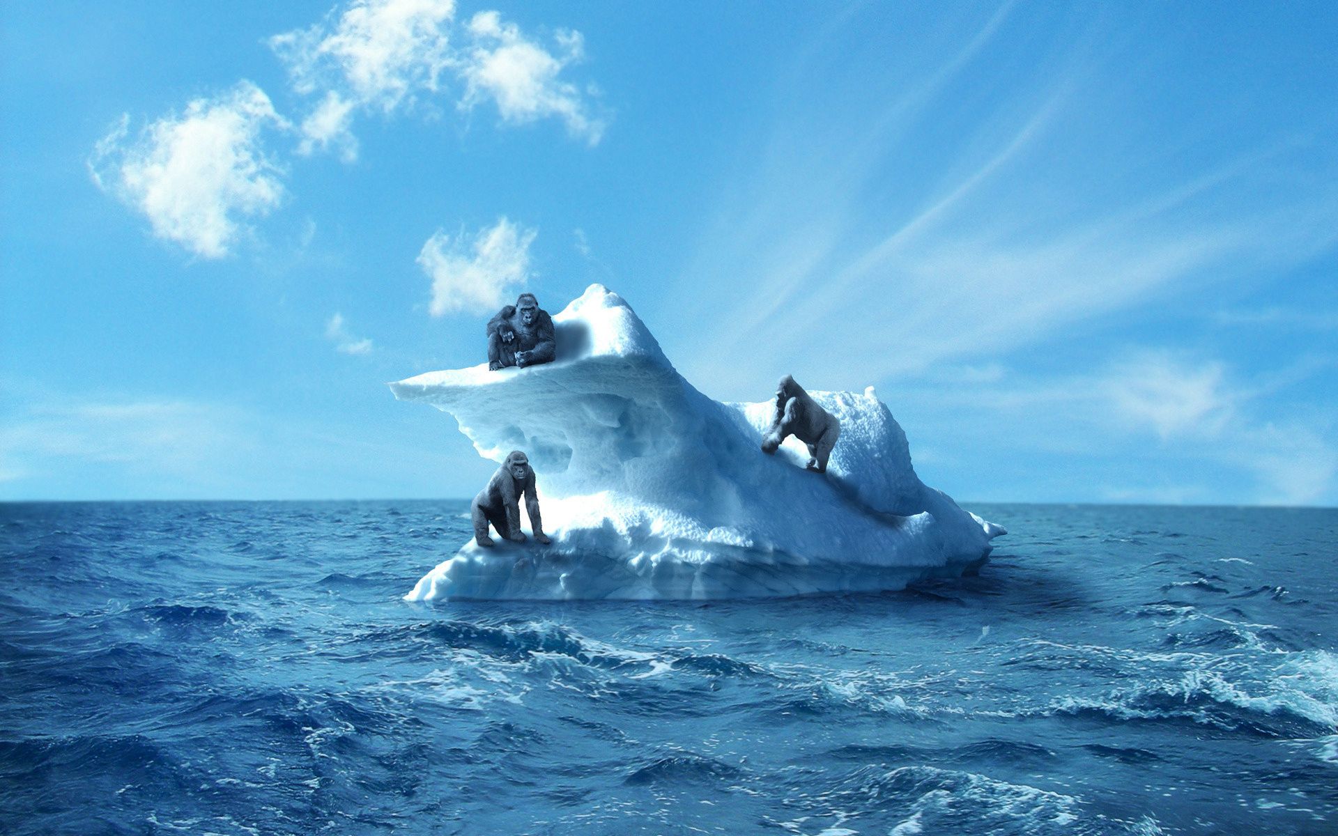 32k Wallpaper Iceberg animals, sea, gorilla, sky