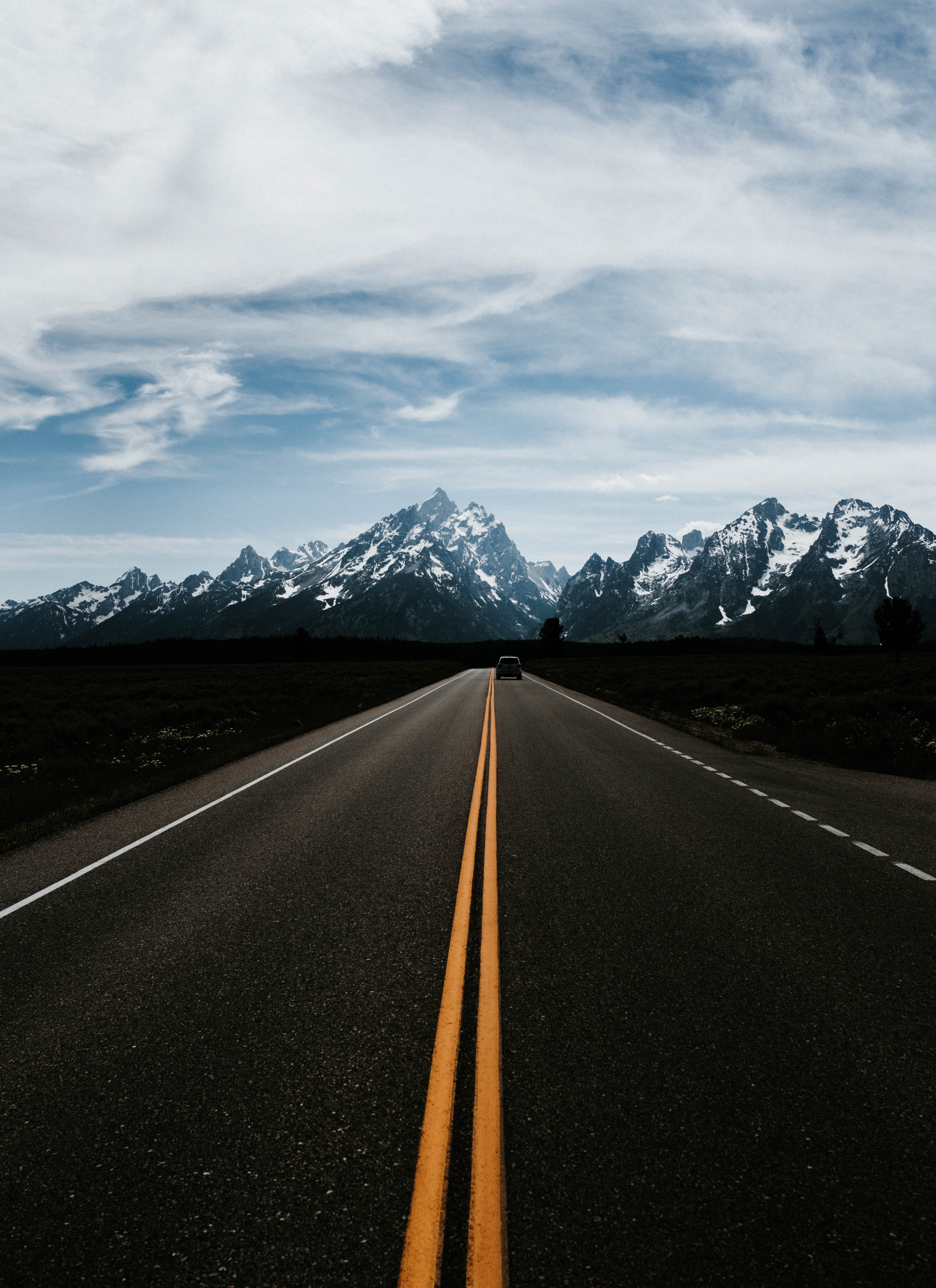 auto, nature, mountains, road, markup, traffic, movement wallpaper for mobile