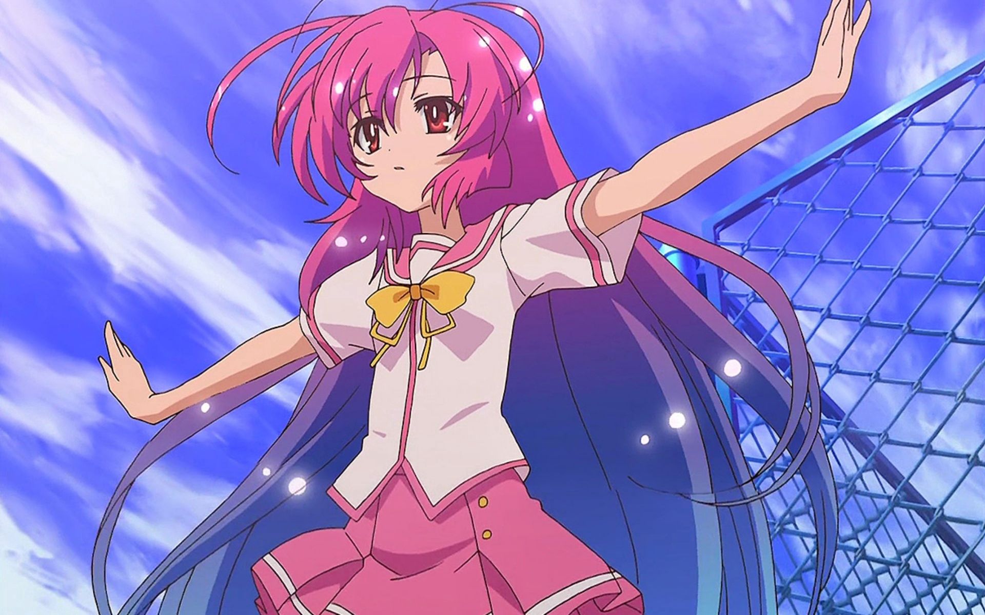 68612 Hintergrundbild herunterladen anime, mädchen, rosa, haar, wind - Bildschirmschoner und Bilder kostenlos