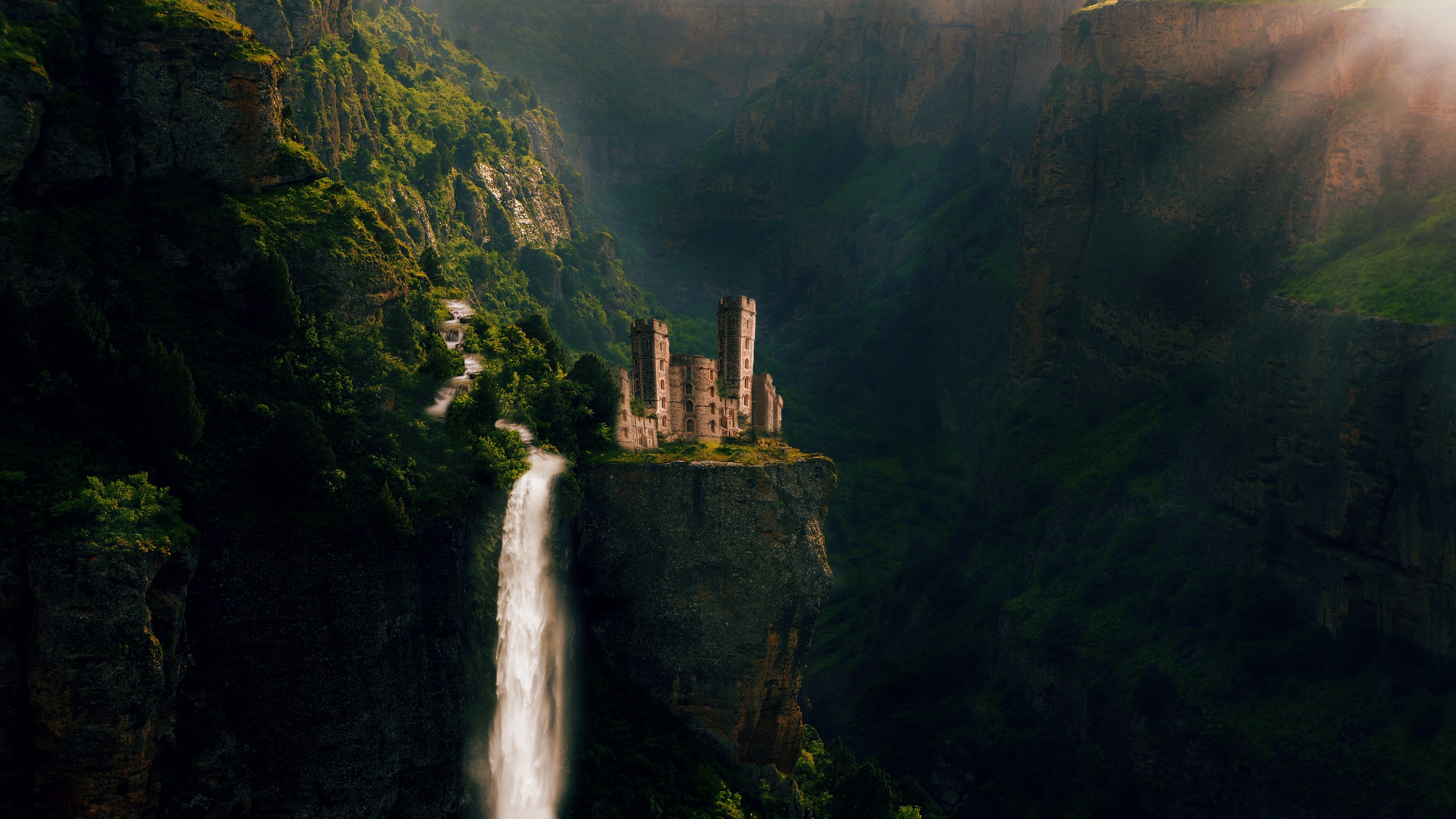 98877 download wallpaper fantasy, lock, rocks, waterfall, photoshop, fairy, fabulous screensavers and pictures for free