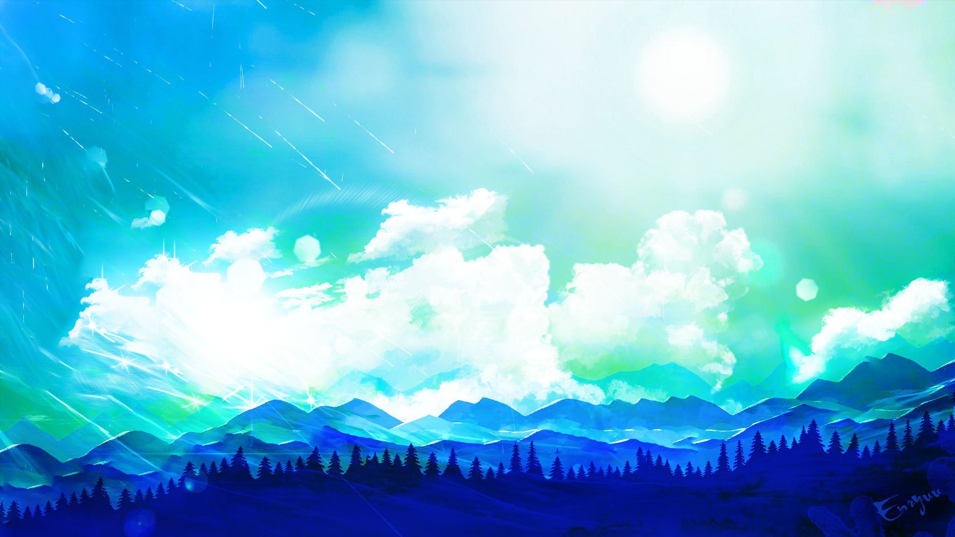 HD desktop wallpaper: Anime, Landscape, Mountain, Forest, Cloud, Scenery  download free picture #924023