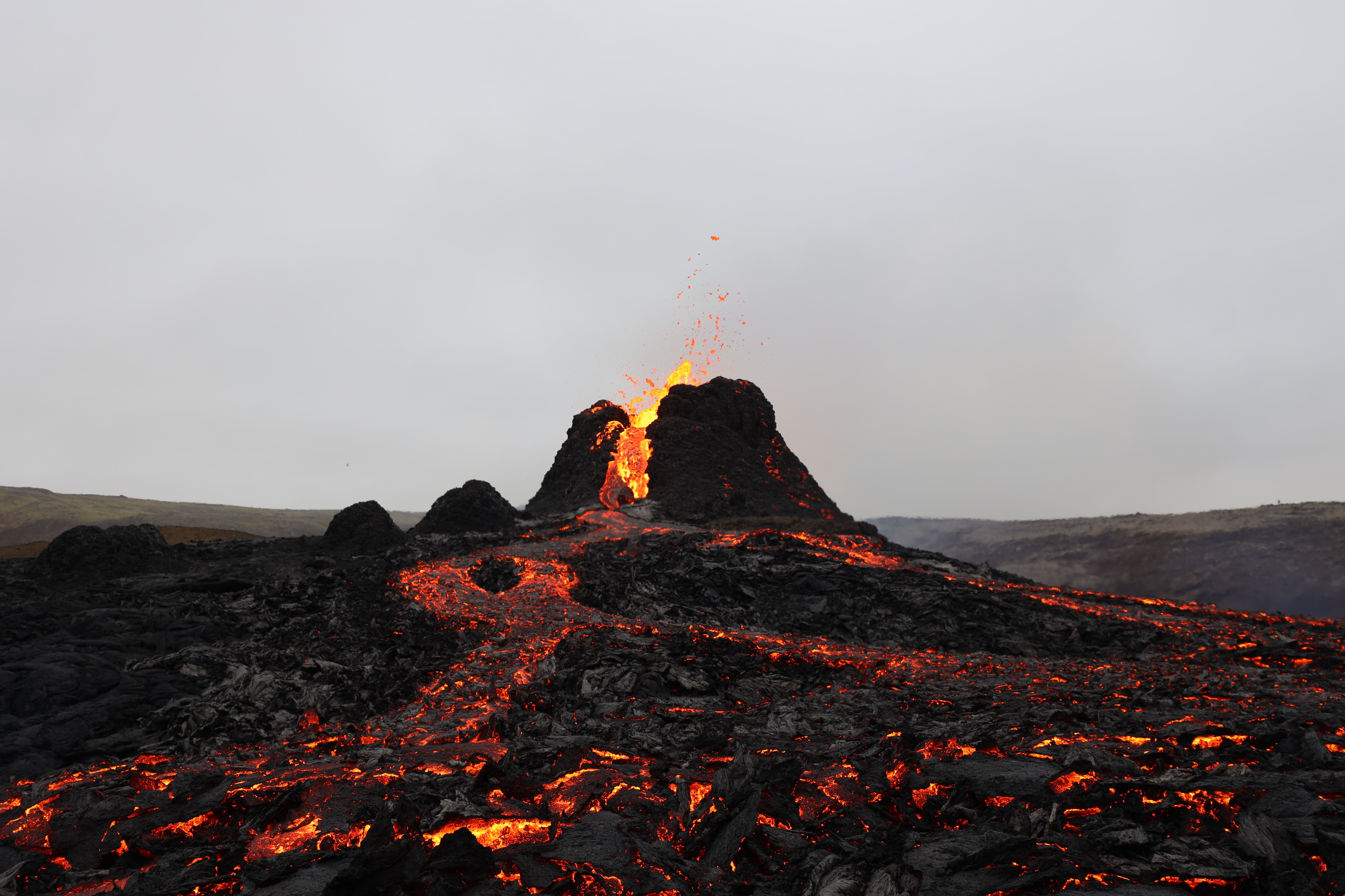 volcano, hot, eruption, nature, spray, lava HD wallpaper